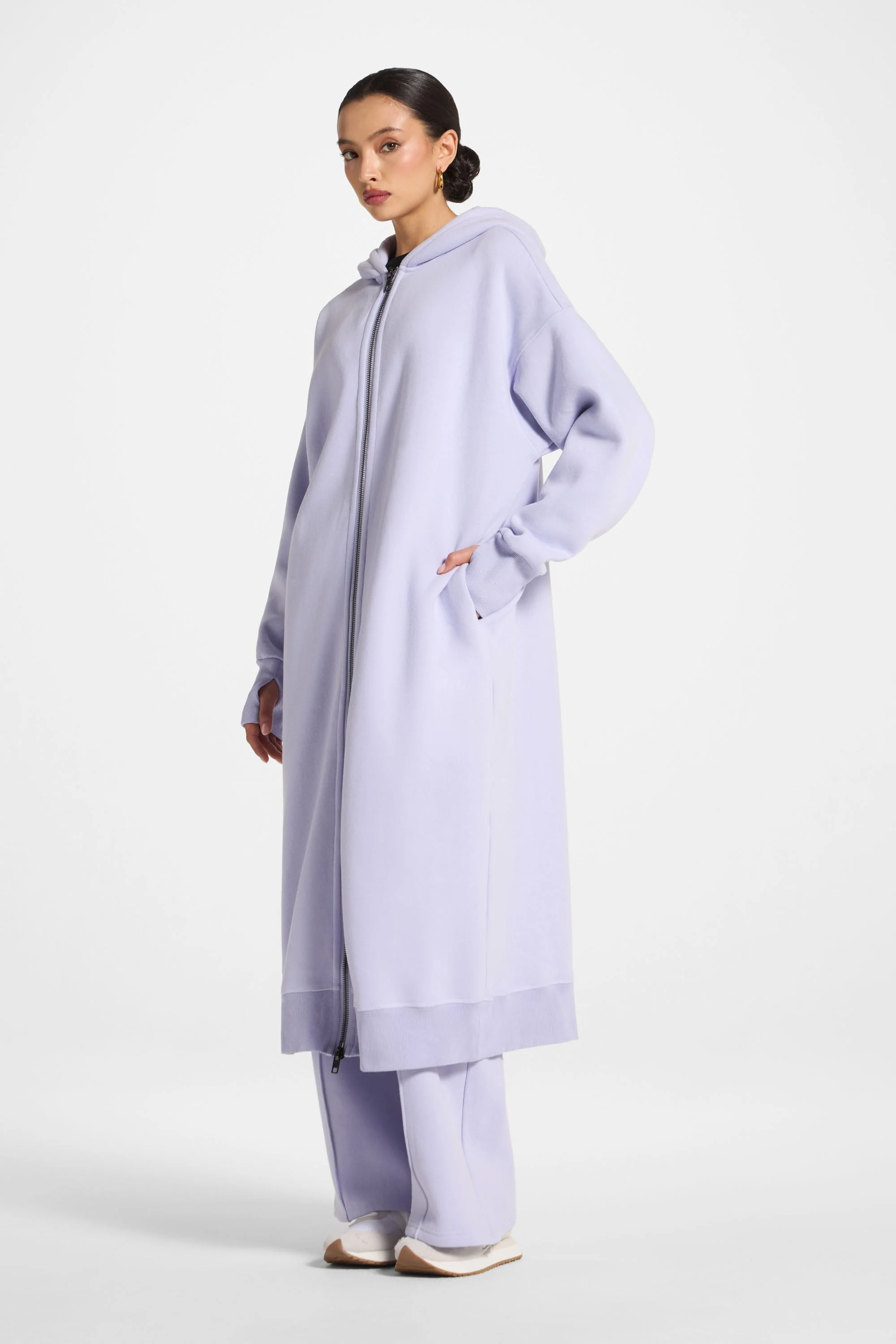 Longline Hooded Zip Sweatshirt - Lavender - Image 7