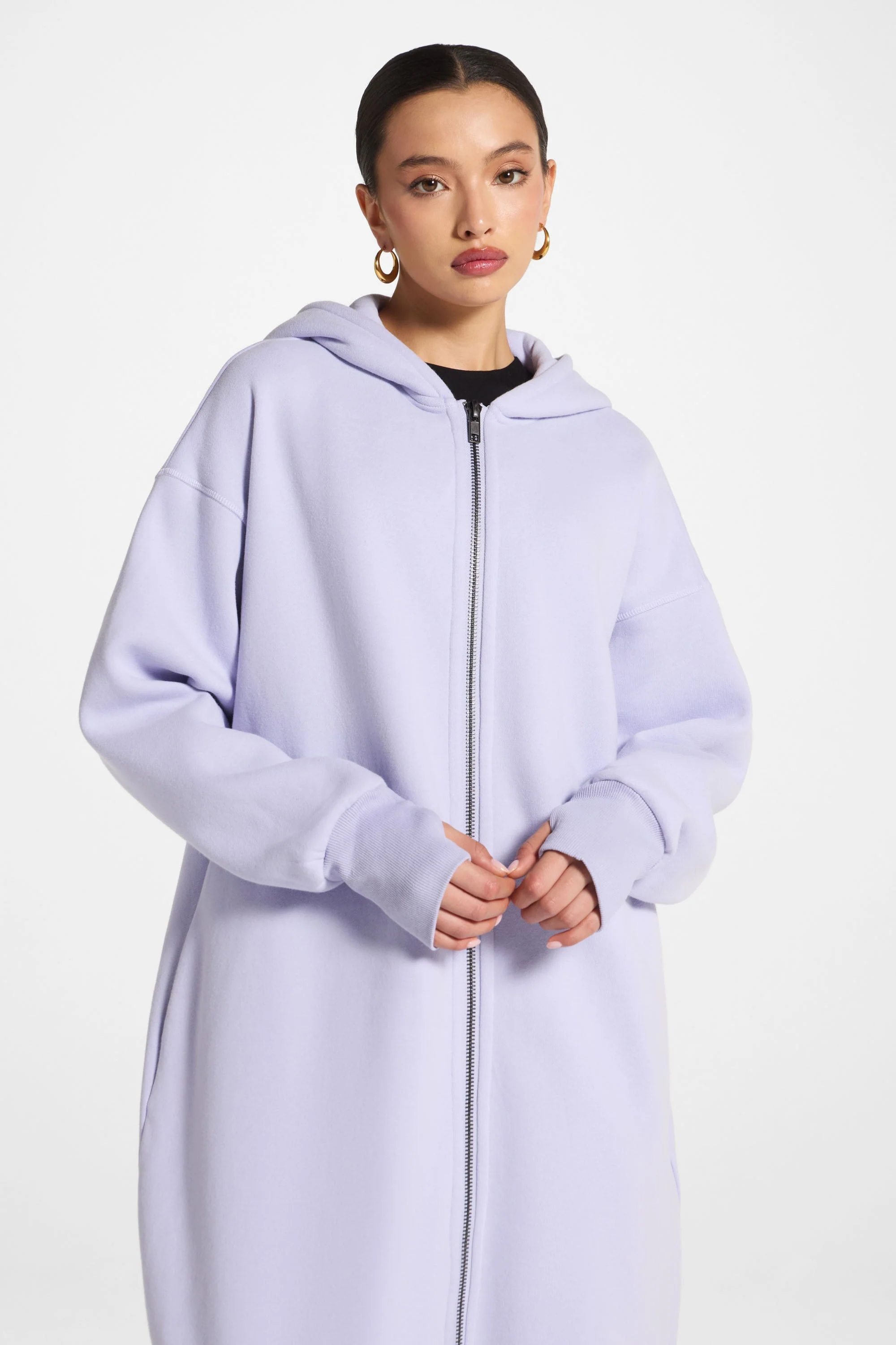 Longline Hooded Zip Sweatshirt - Lavender - Image 9