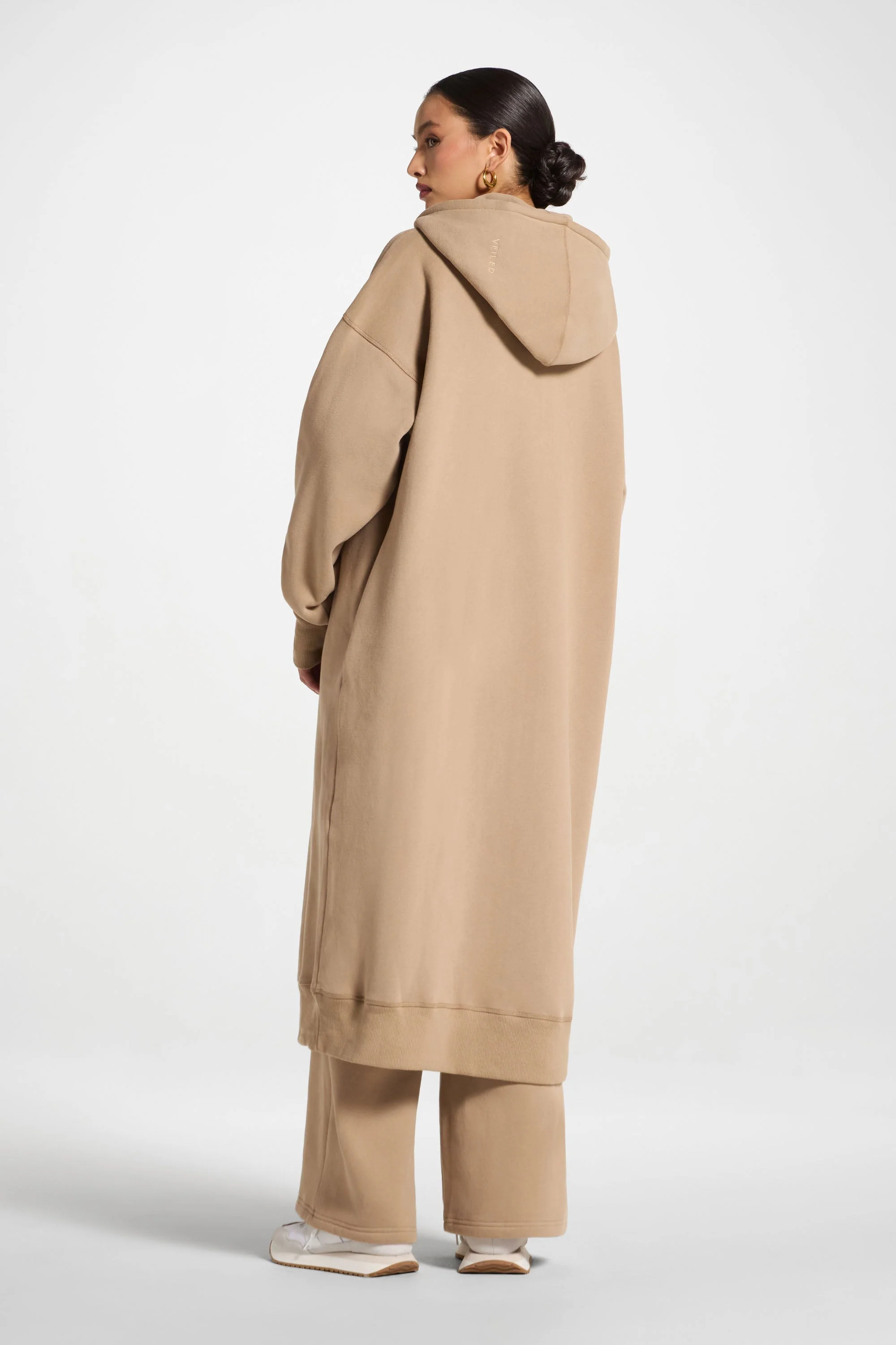 Longline Hooded Zip Sweatshirt - Mocha - Image 5