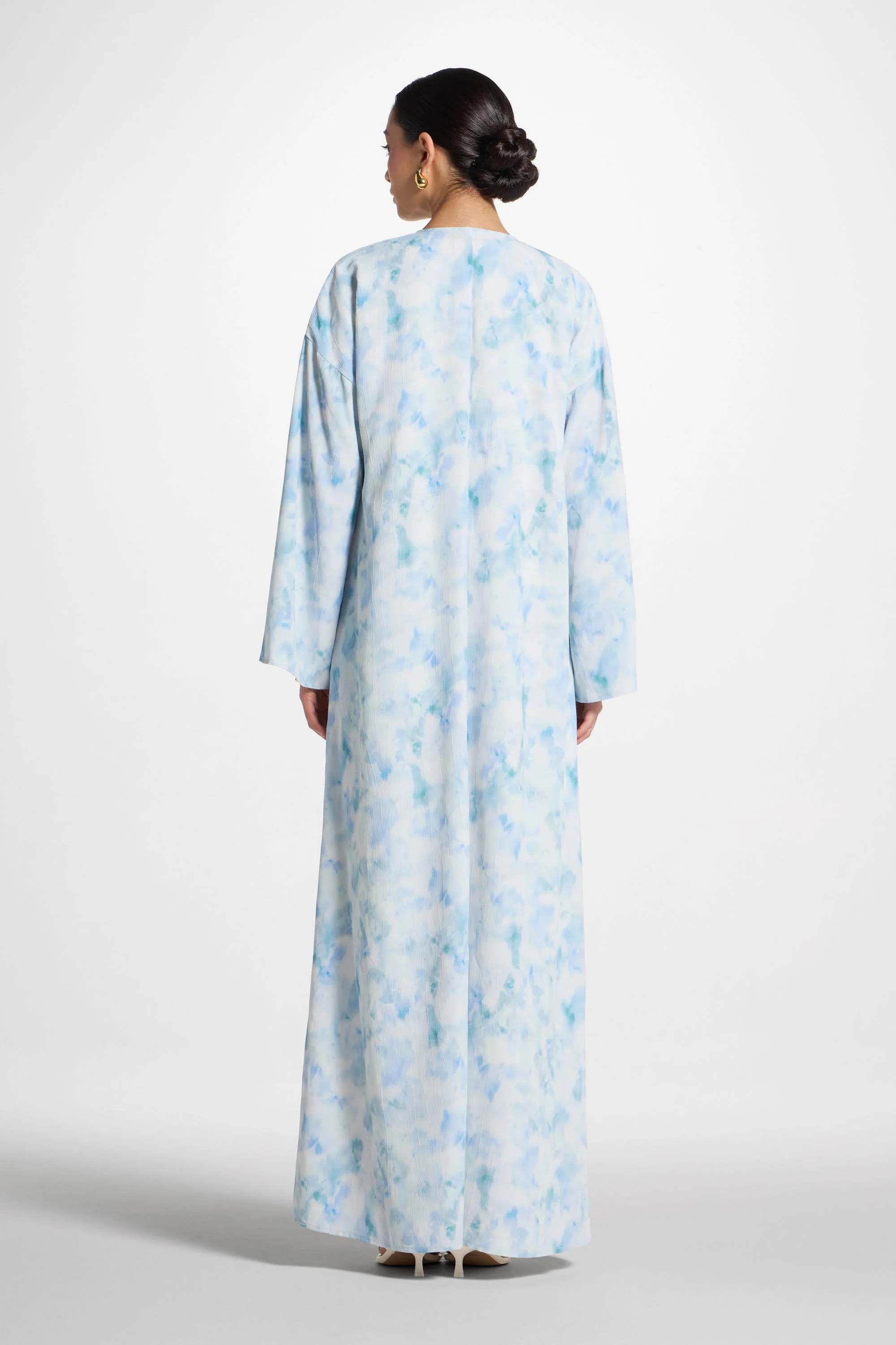 Lujain Printed Open Abaya - Blue Watercolor - Image 5