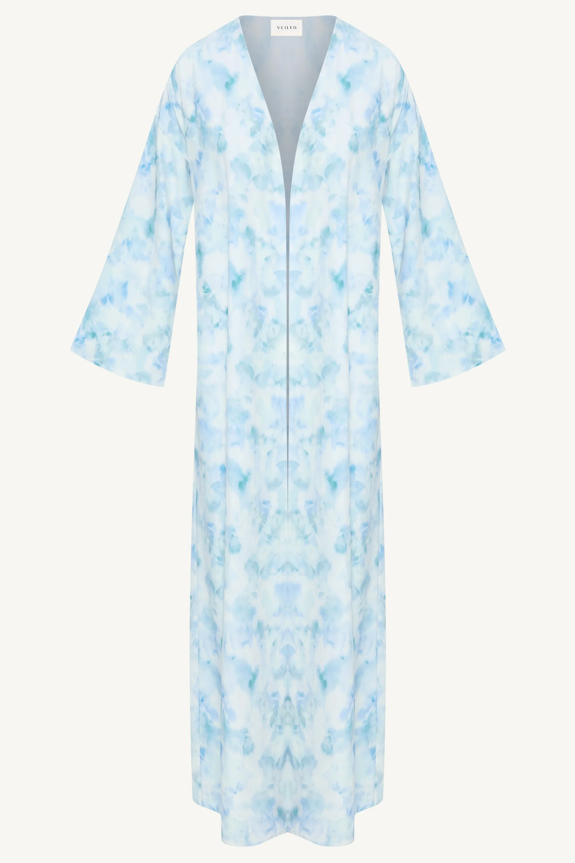 Lujain Printed Open Abaya - Blue Watercolor - Image 7
