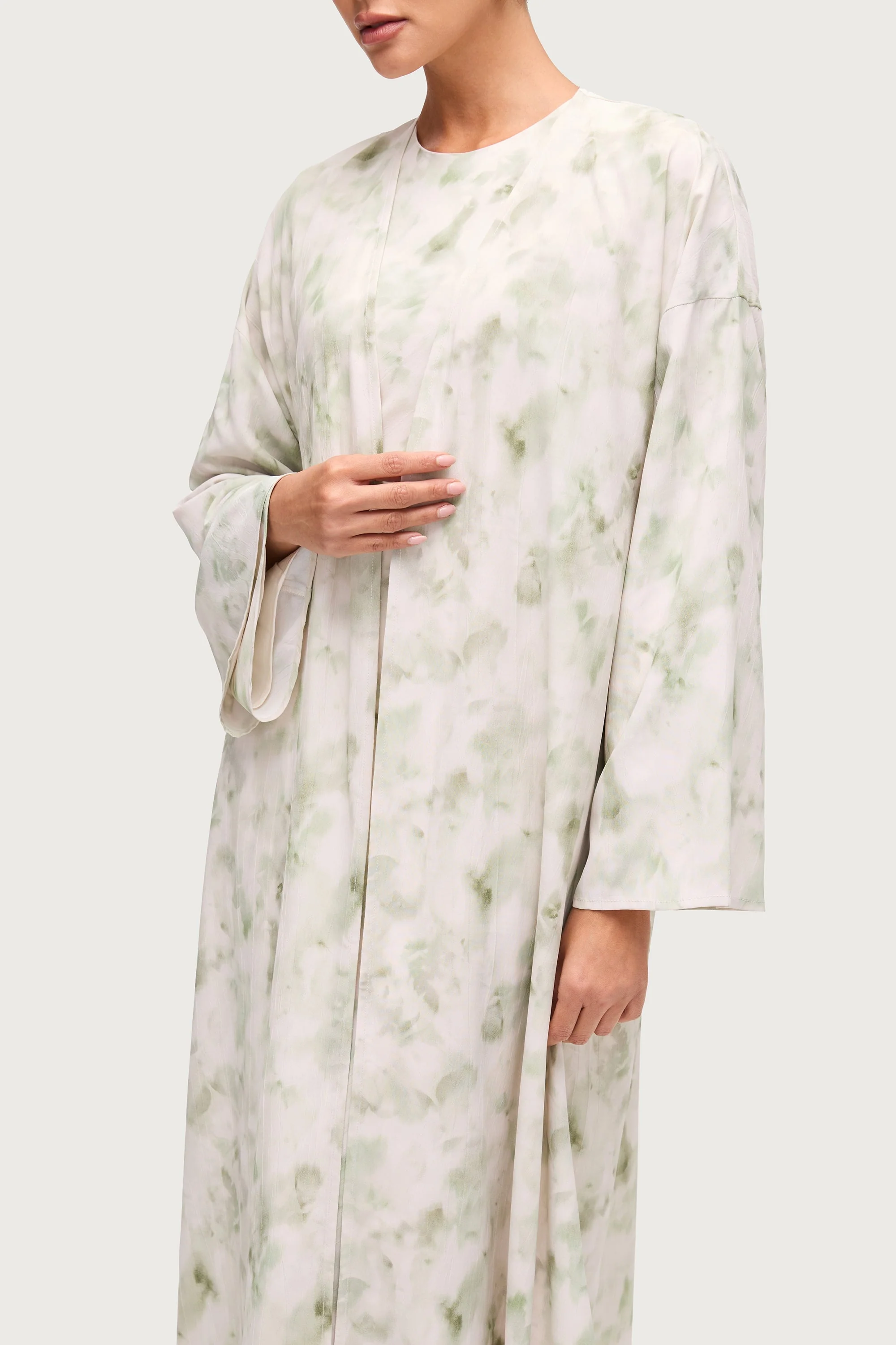 Lujain Printed Open Abaya - Sage Watercolor - Image 3