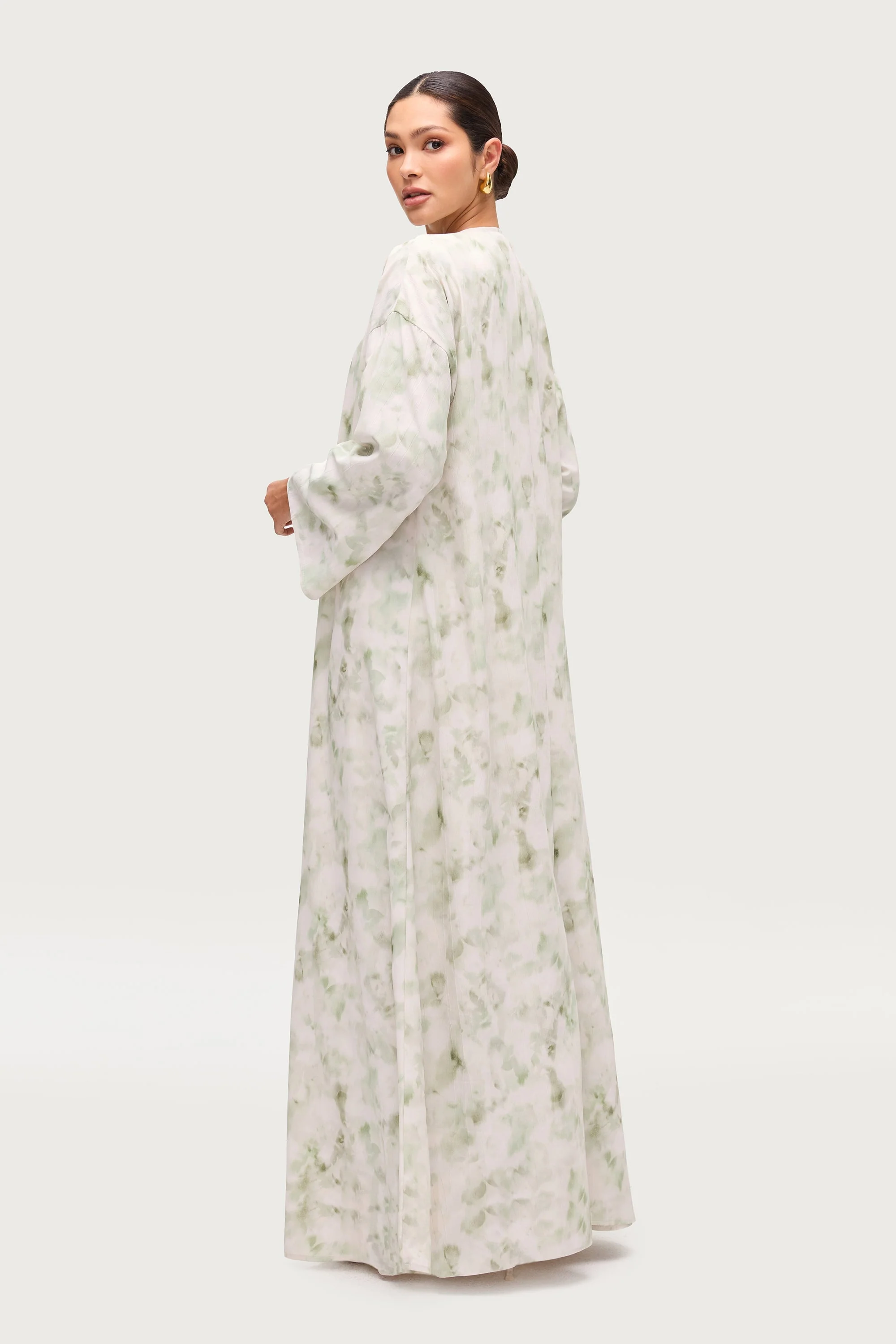 Lujain Printed Open Abaya - Sage Watercolor - Image 4