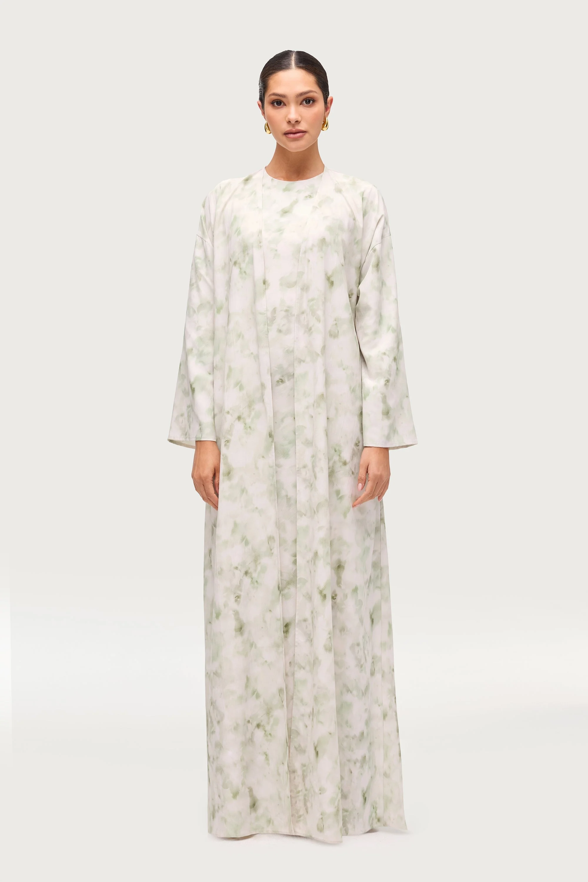 Lujain Printed Open Abaya - Sage Watercolor - Image 5