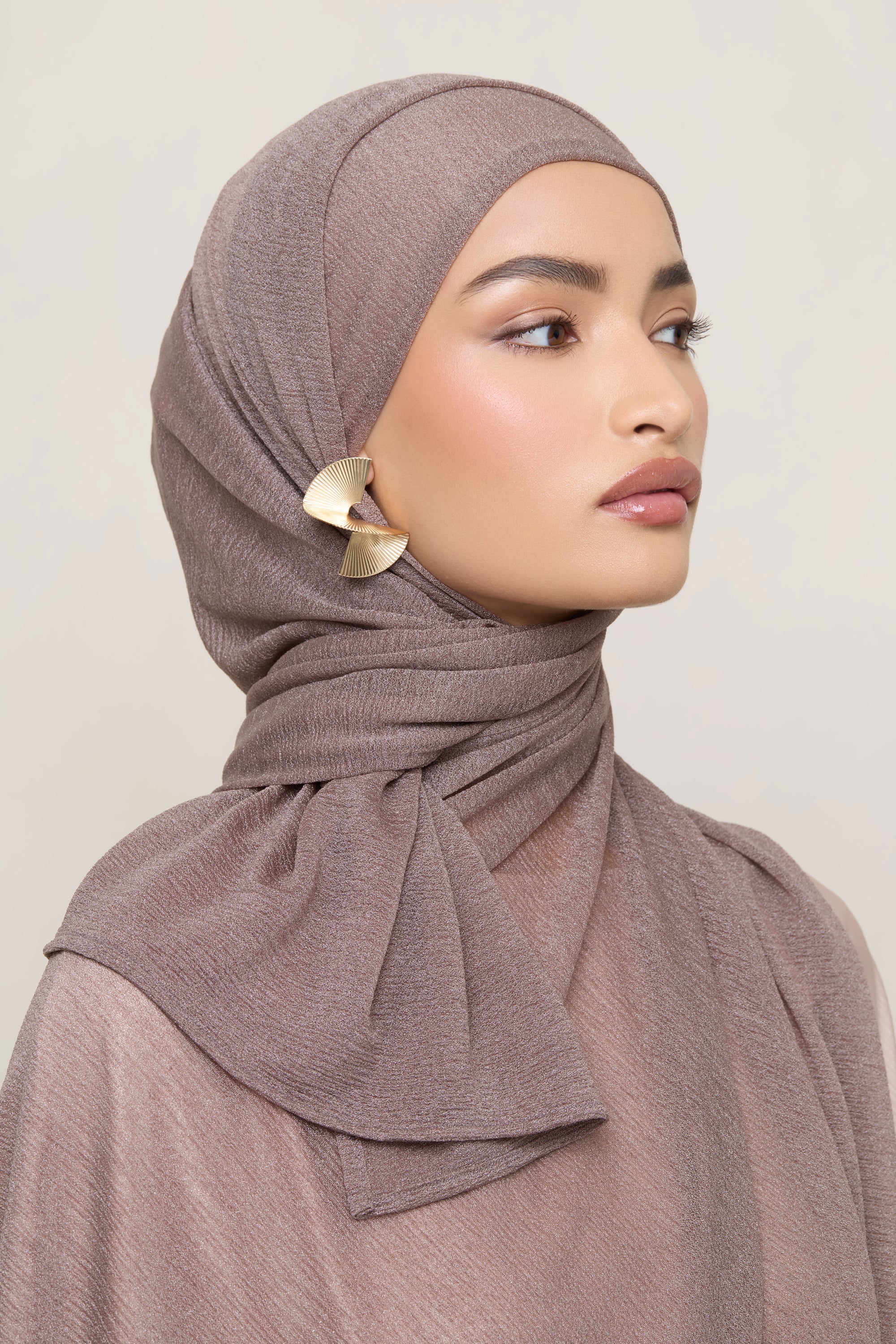 Shimmer Stretch Hijab - Taupe - Image 2
