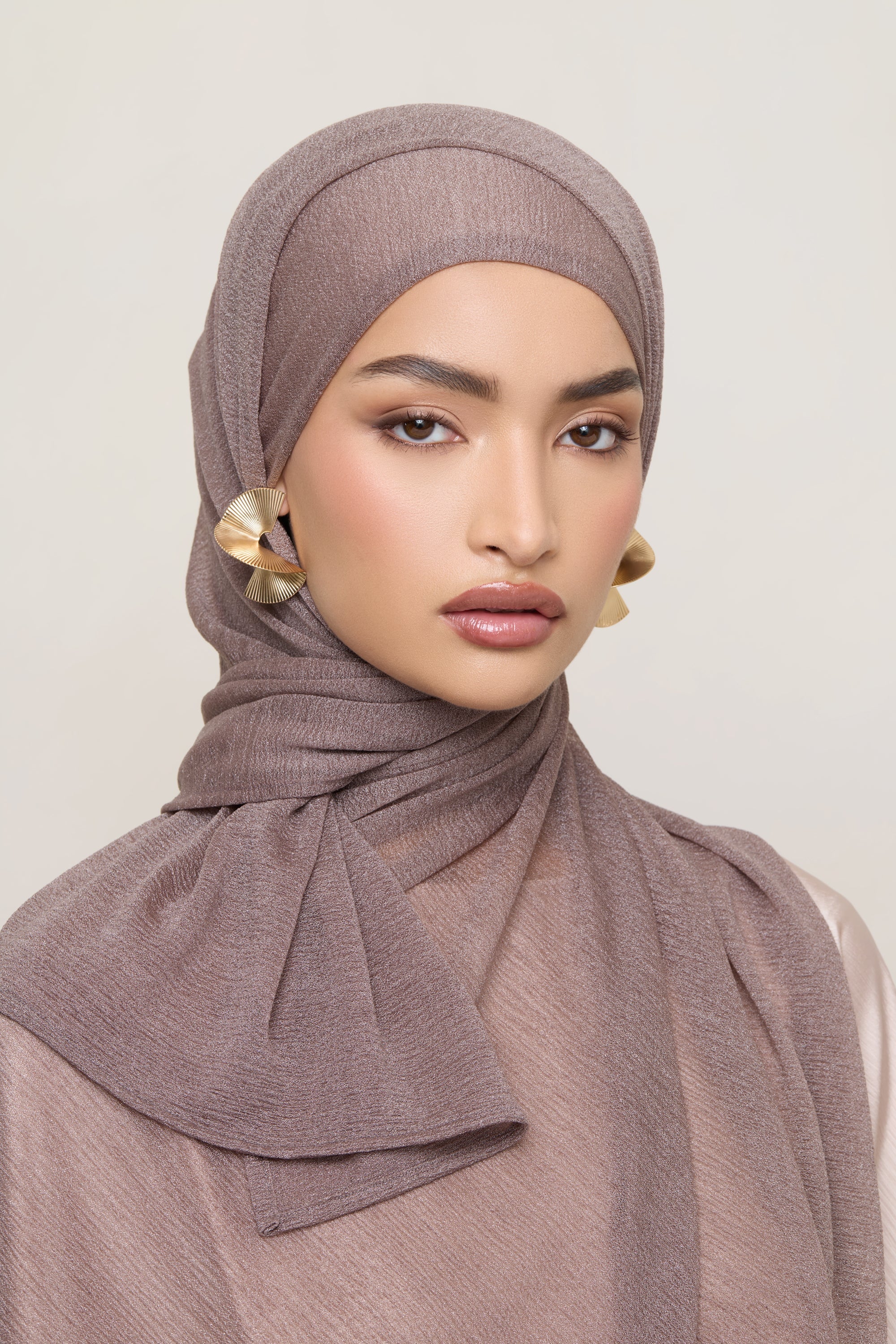 Shimmer Stretch Hijab - Taupe - Image 3