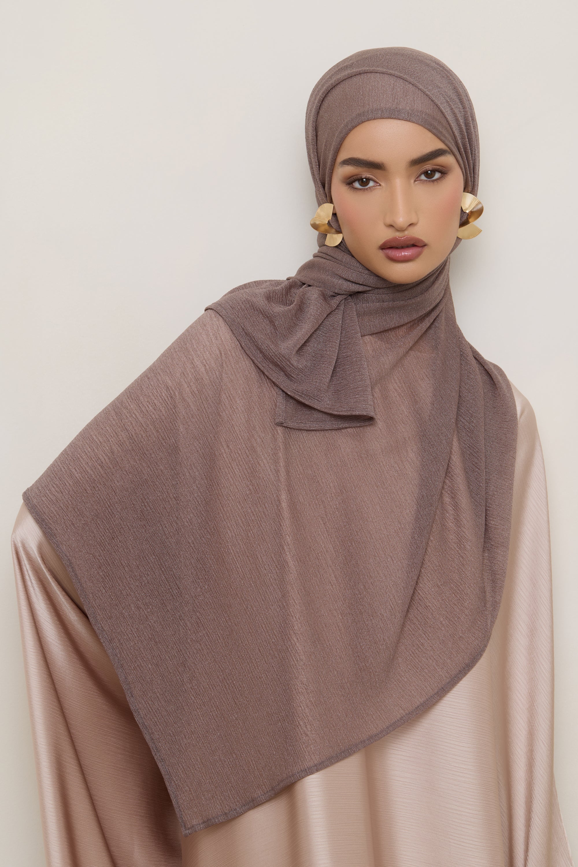 Shimmer Stretch Hijab - Taupe - Image 4