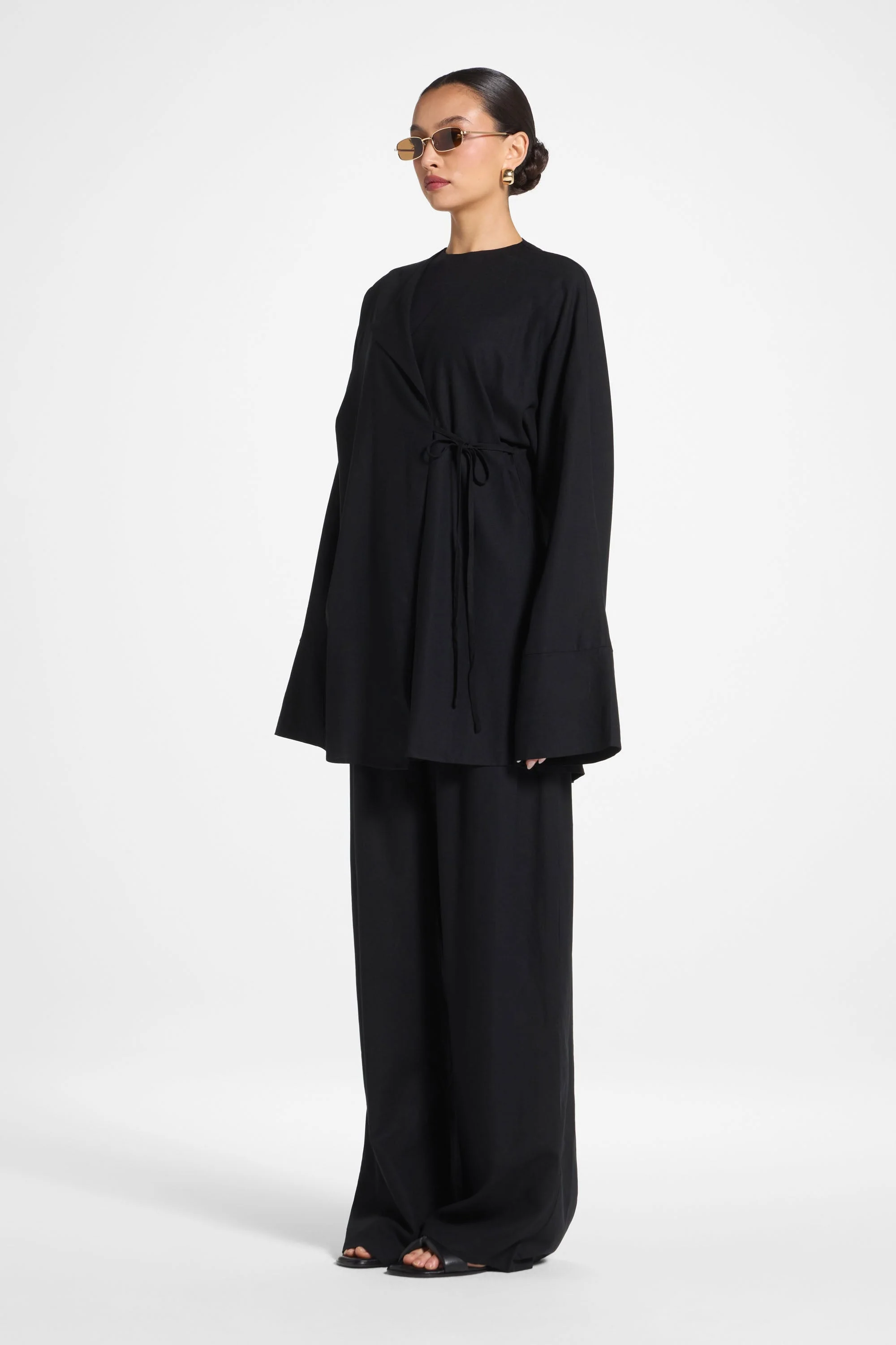 Maya Linen Matching Top & Pants Set - Black - Image 3