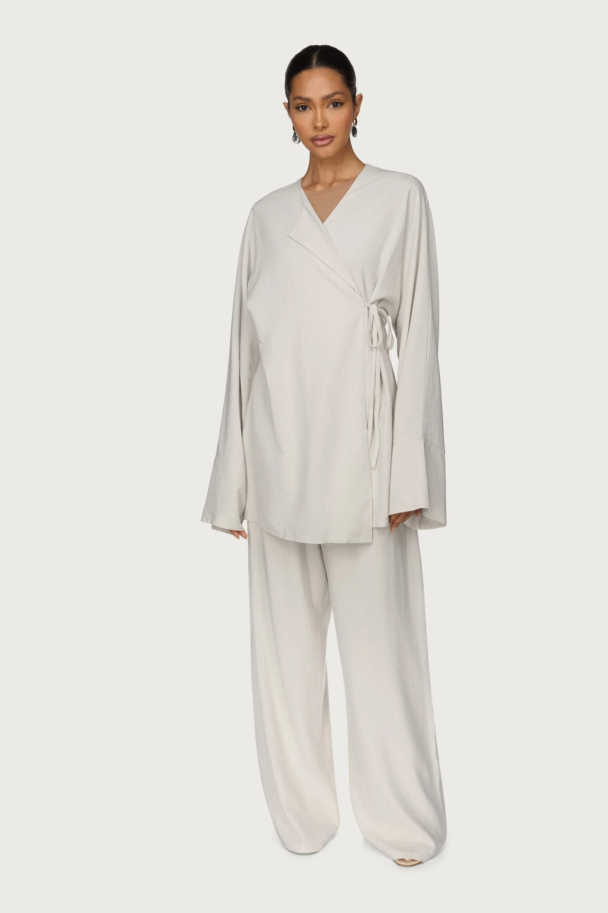 Maya Linen Matching Top & Pants Set - Off White - Image 2