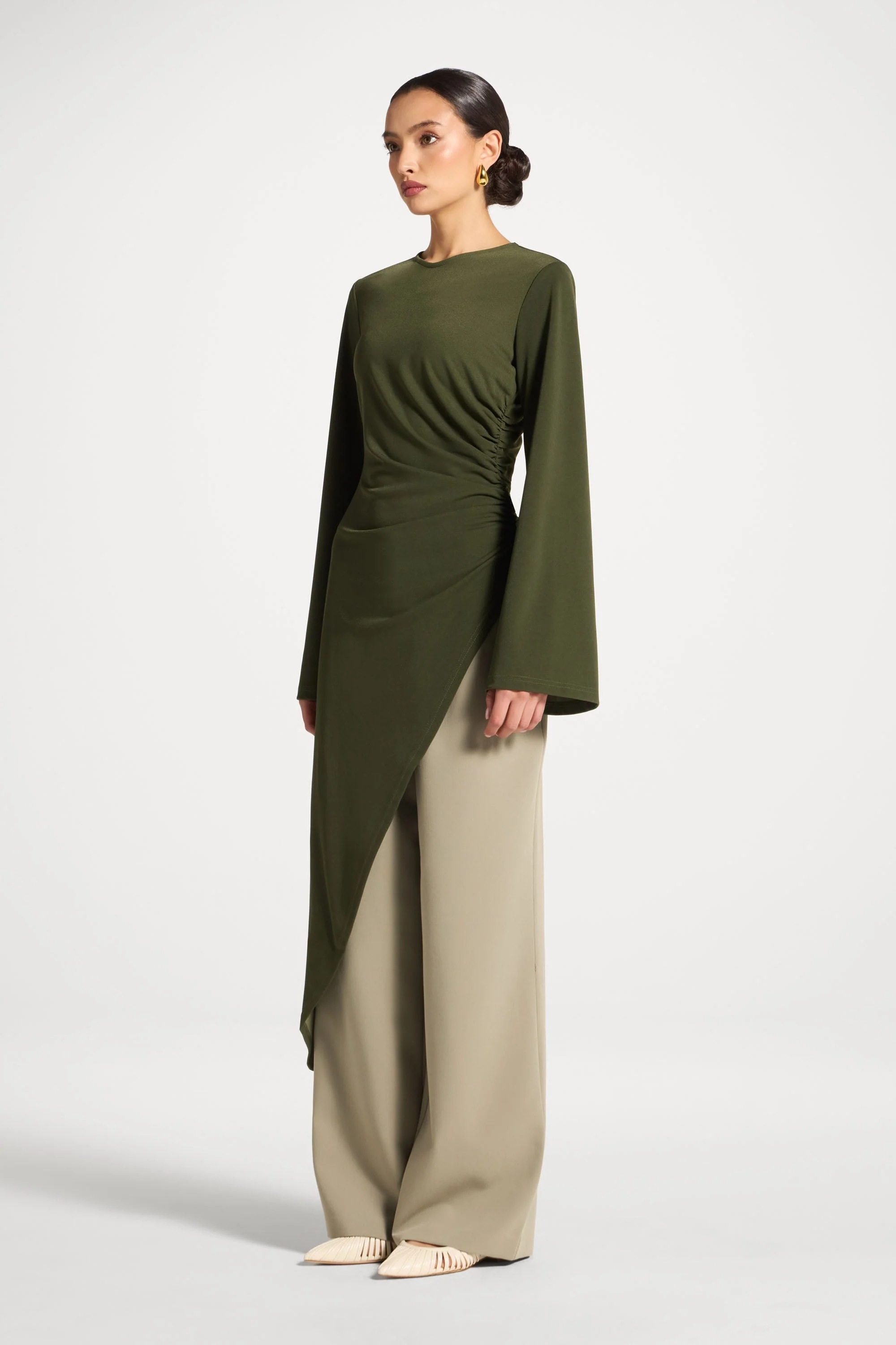 Signature Stretch Midi Tunic Top - Olive - Image 5