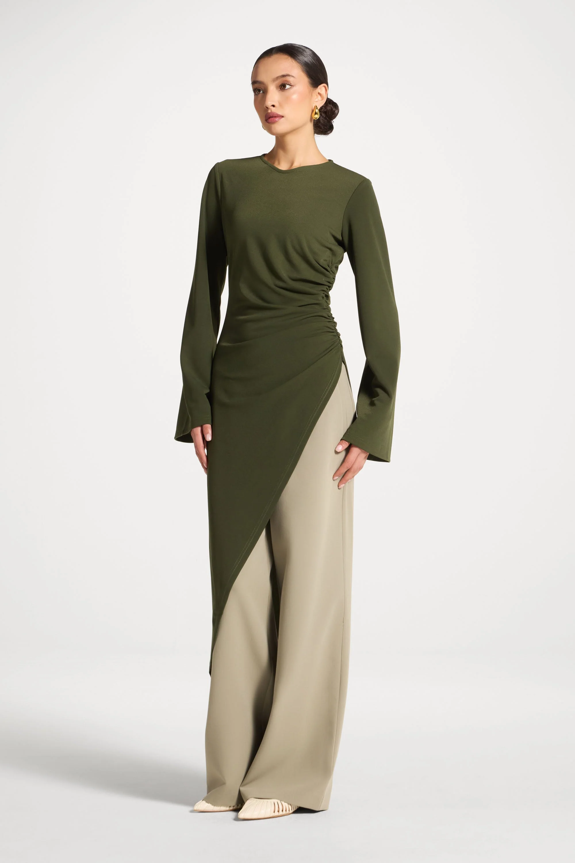 Signature Stretch Midi Tunic Top - Olive - Image 6