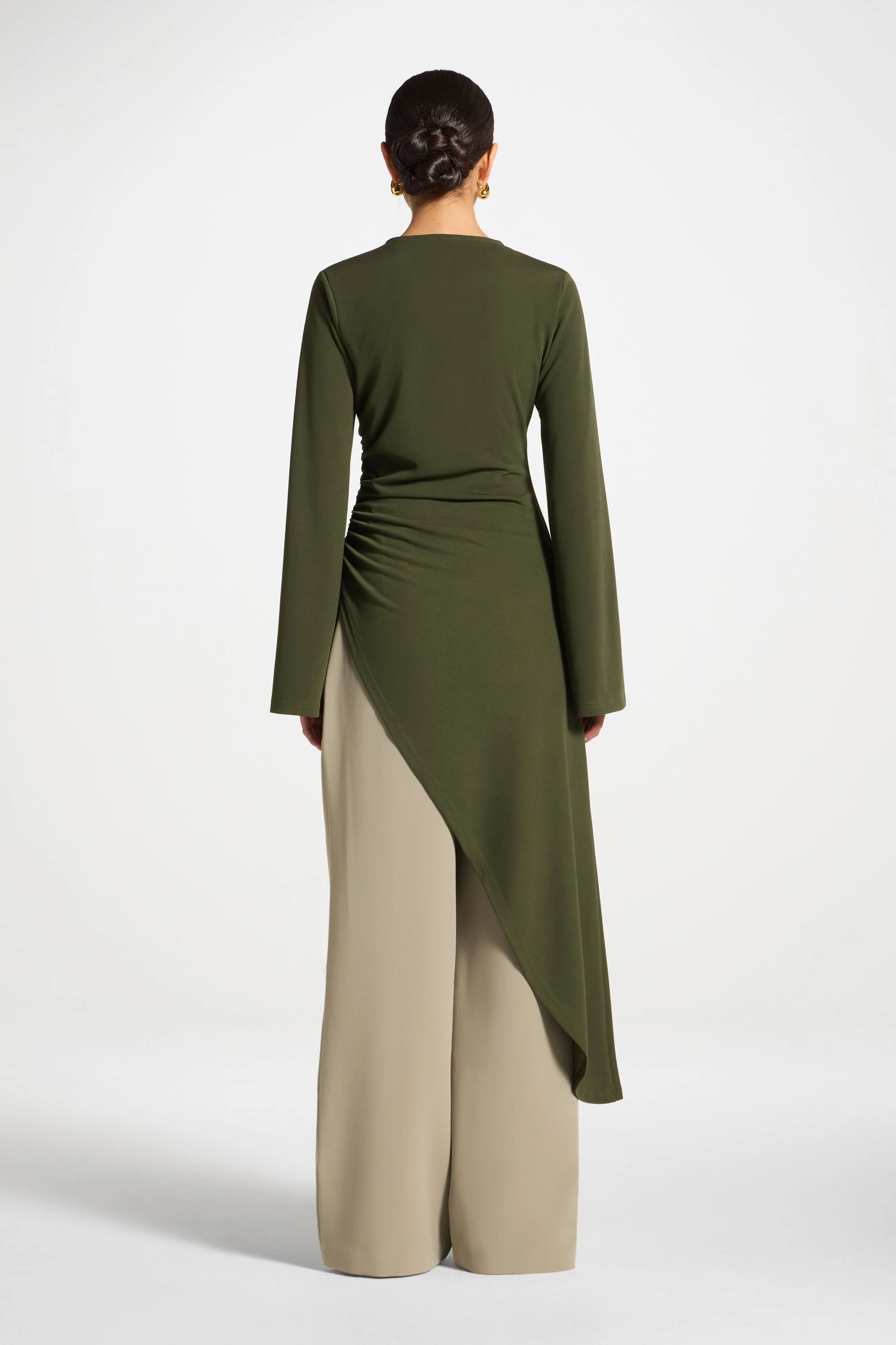 Signature Stretch Midi Tunic Top - Olive - Image 7