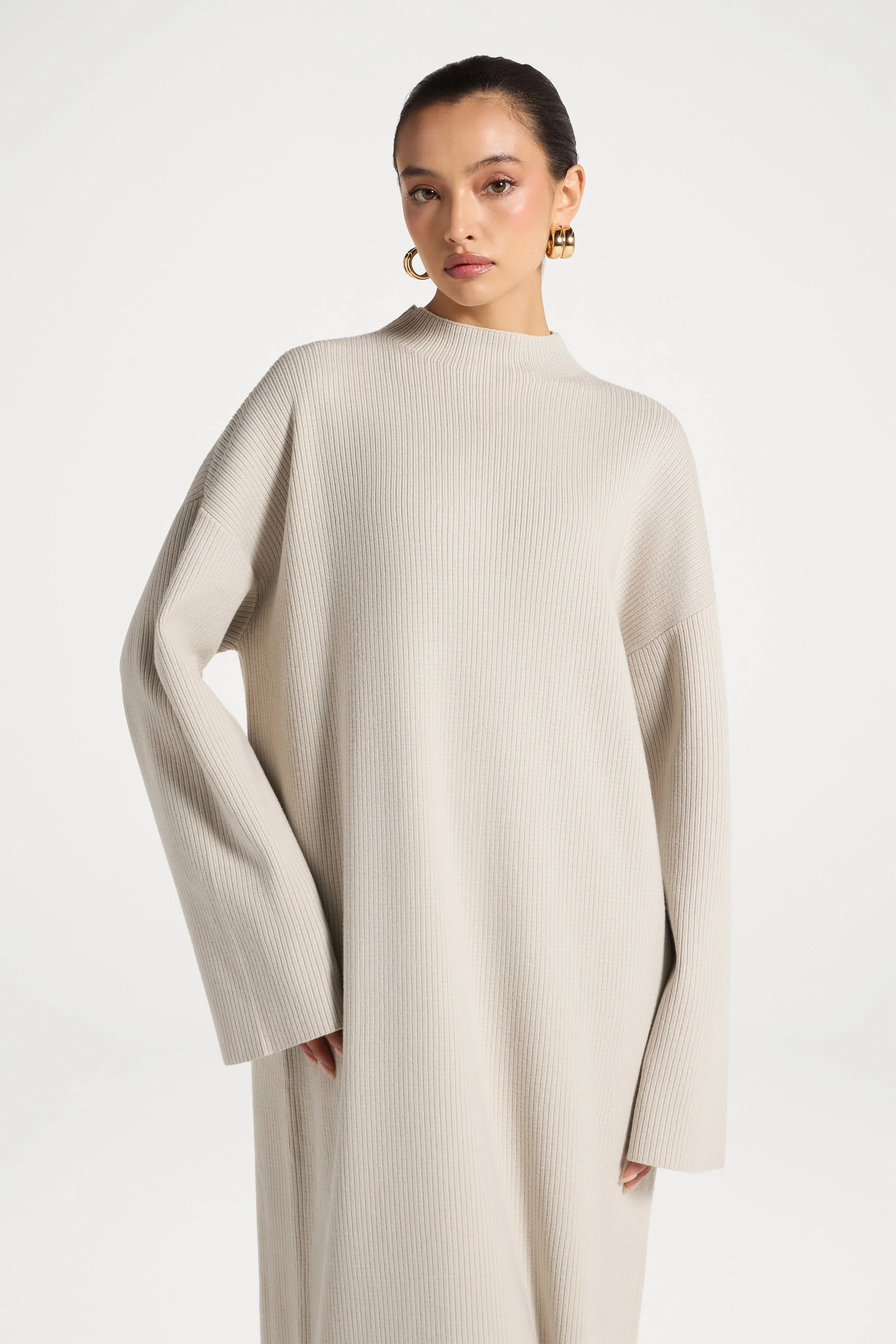 Mock Neck Knit Dress - Cloud - Image 2