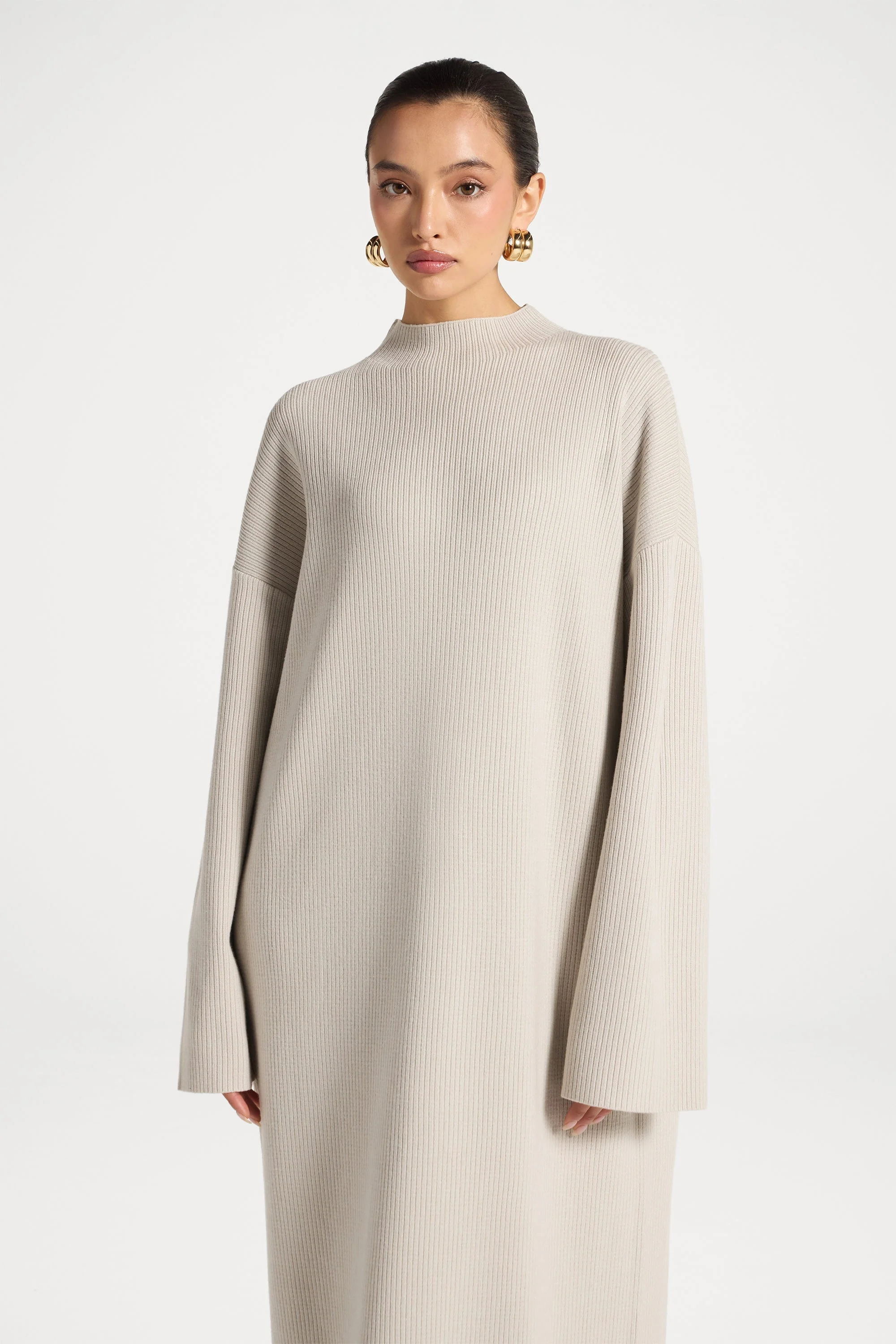 Mock Neck Knit Dress - Cloud - Image 7