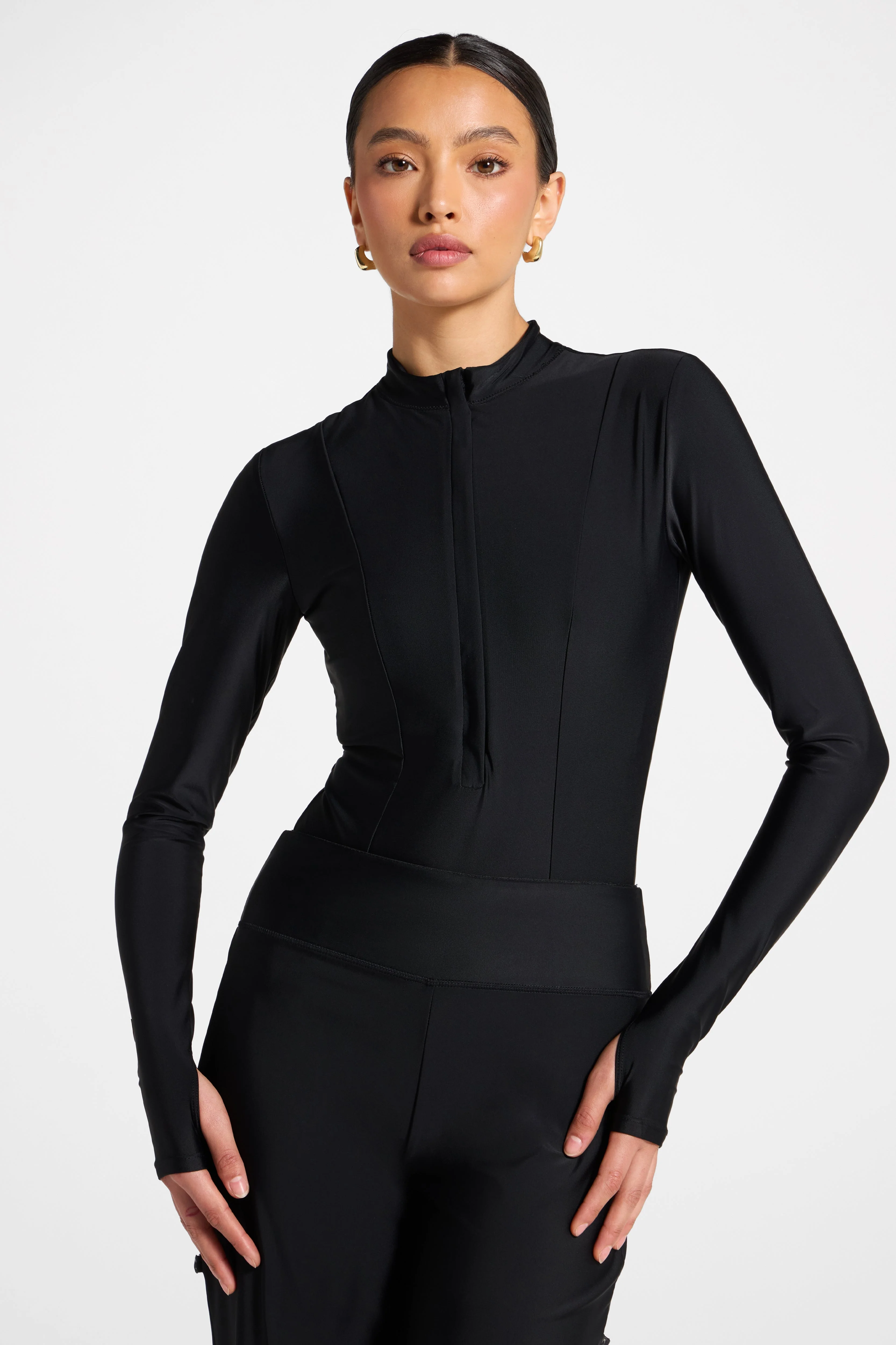 Mock Neck Swimsuit - Black
