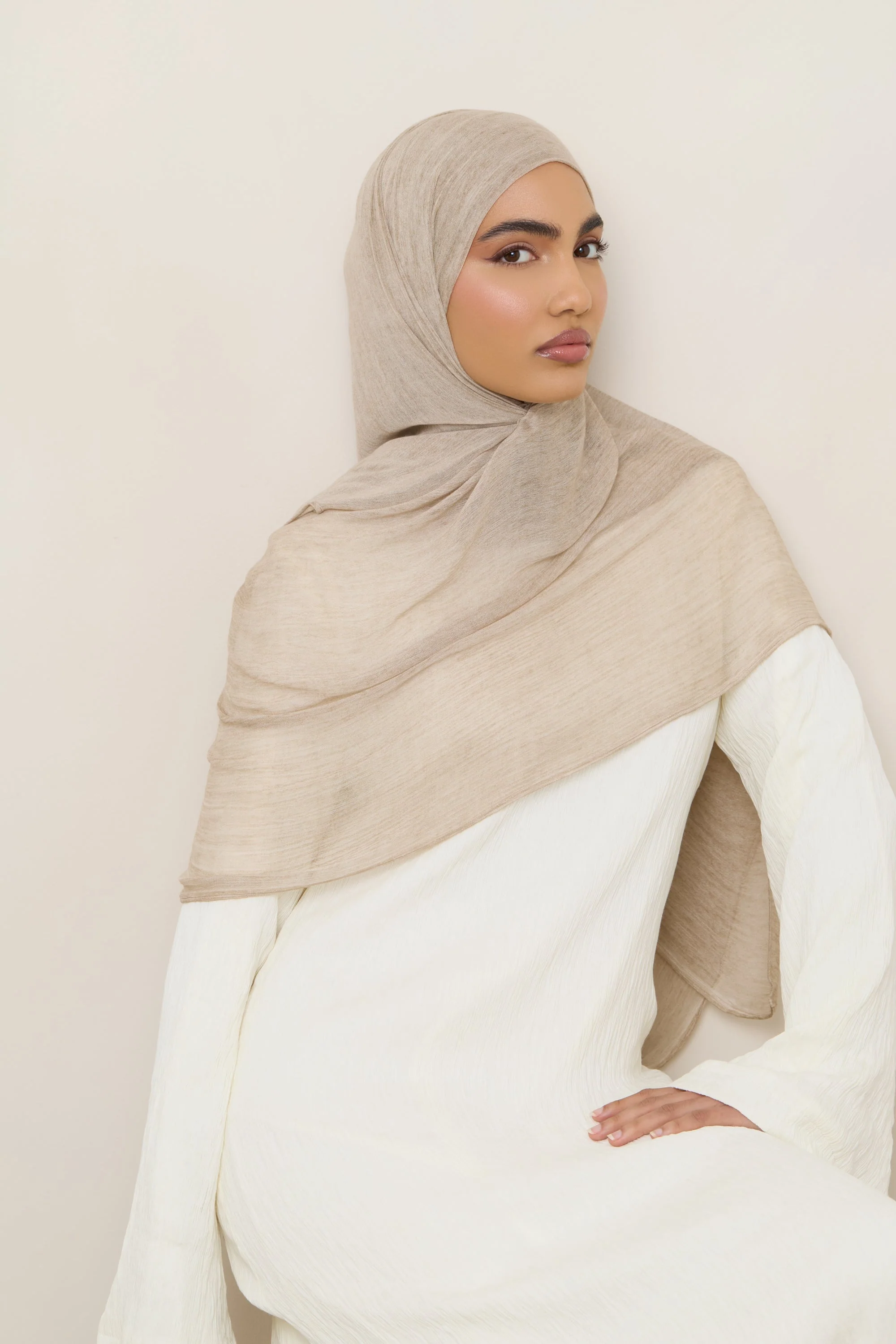 Modal Crinkle Hijab - Biscotti - Image 6