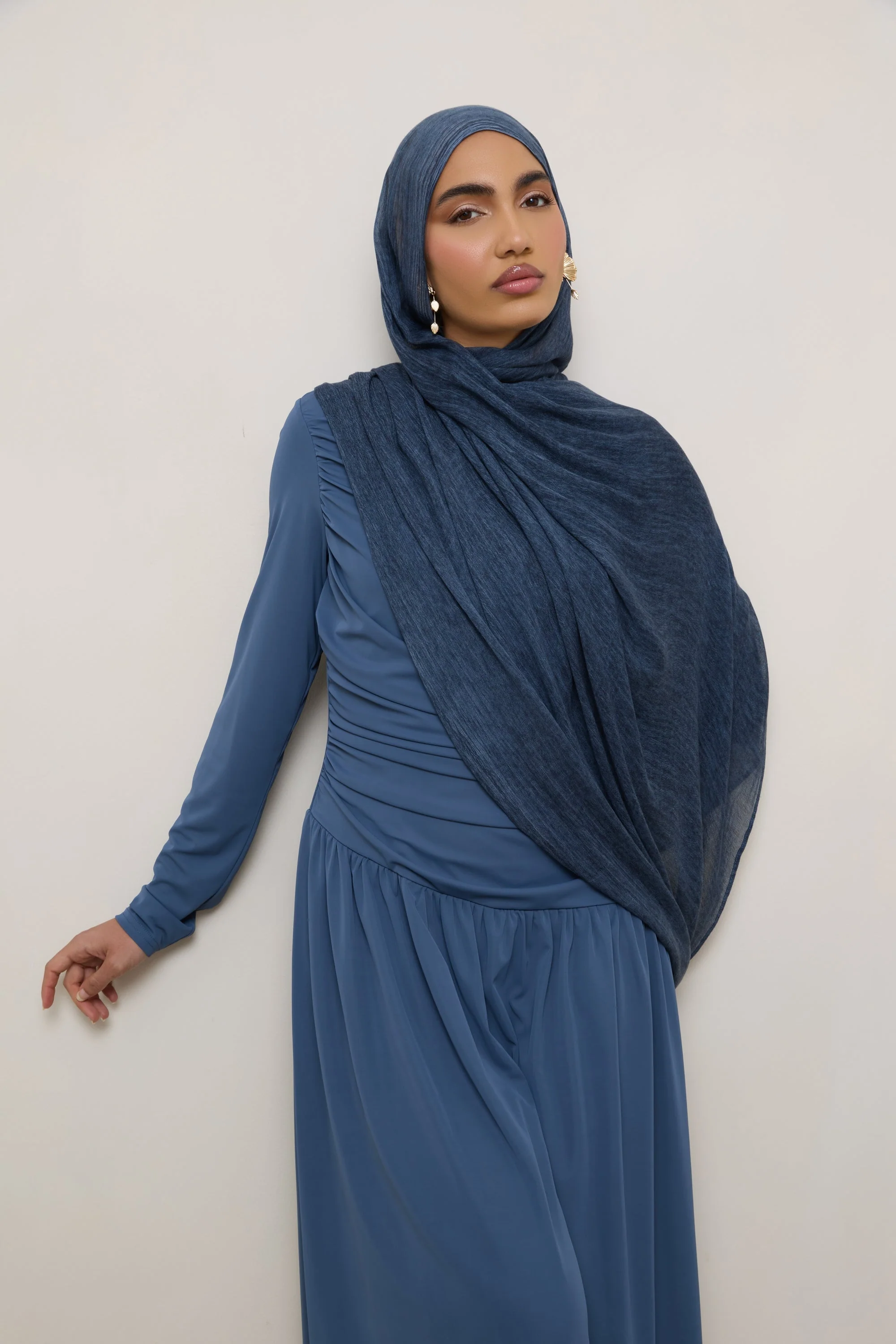 Modal Crinkle Hijab - Dark Denim - Image 6