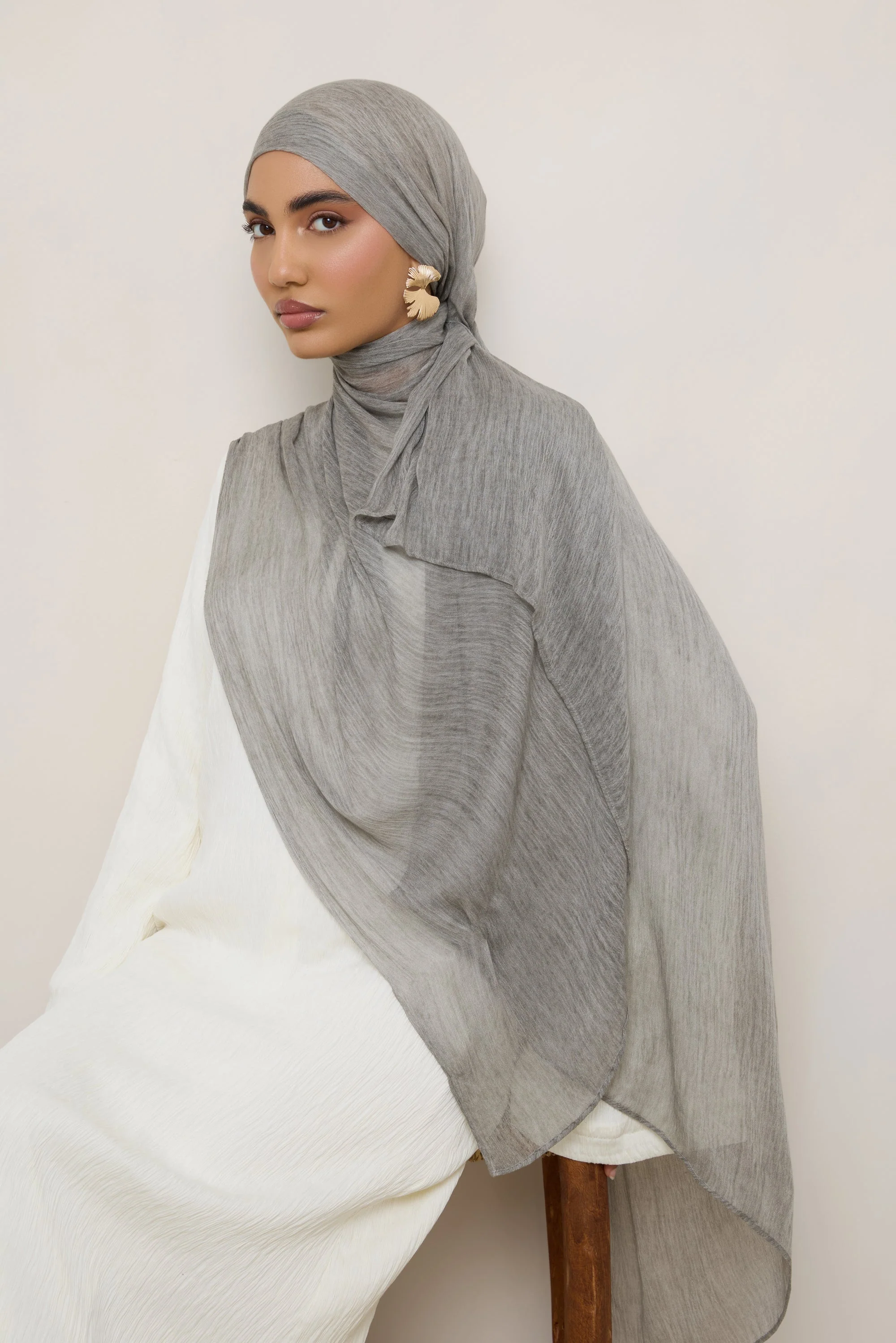 Modal Crinkle Hijab - Grey - Image 6