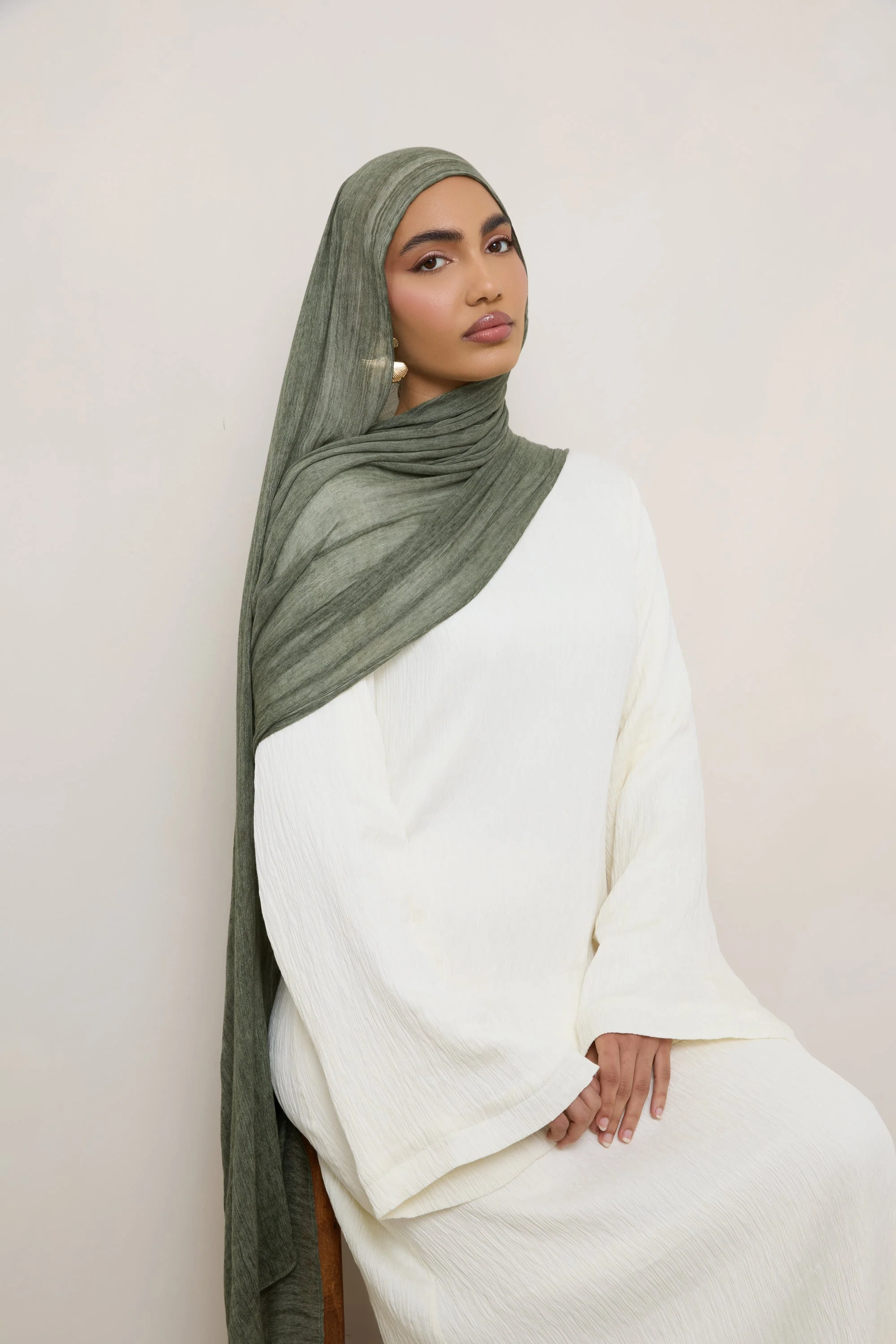 Modal Crinkle Hijab - Sage - Image 3