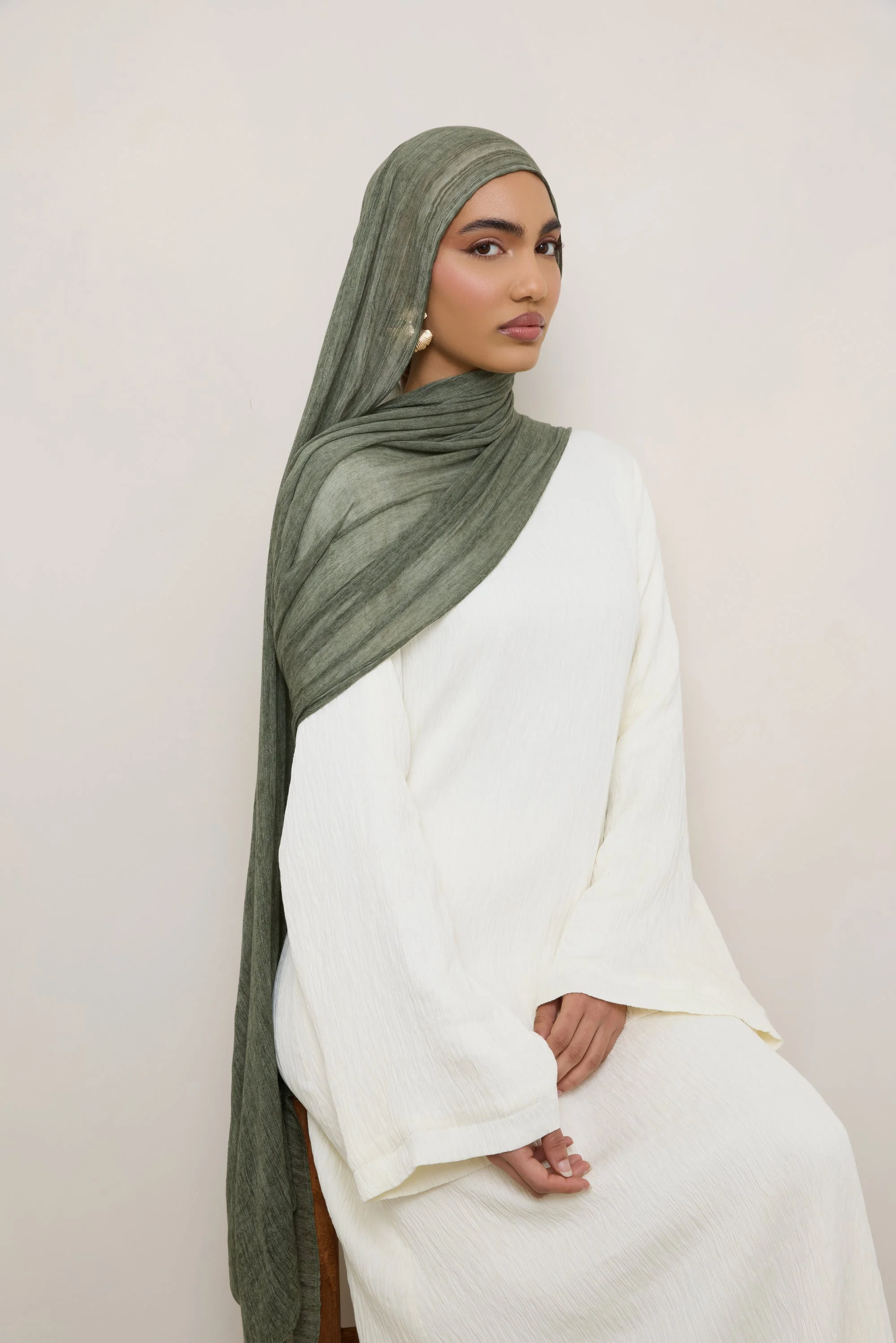 Modal Crinkle Hijab - Sage - Image 9