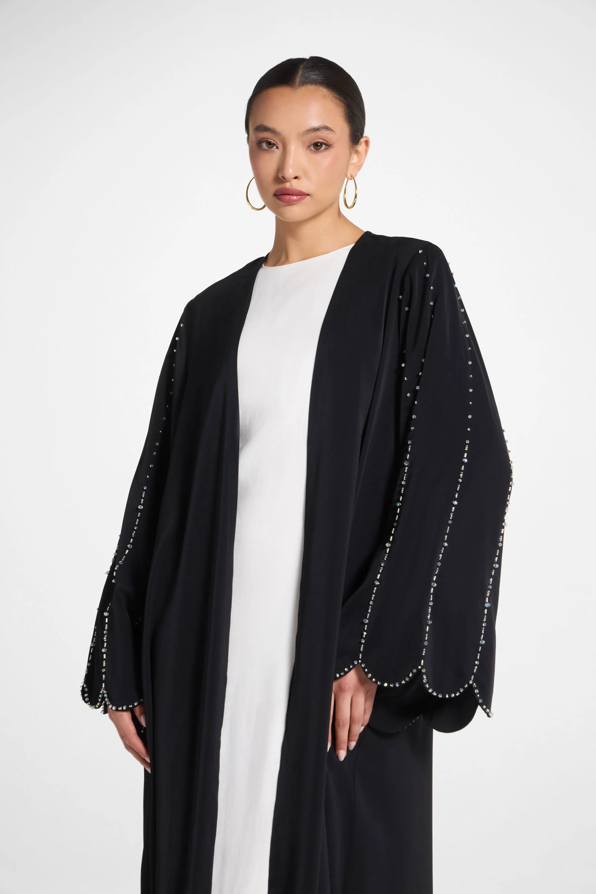 Nada Embellished Open Abaya - Black - Image 2