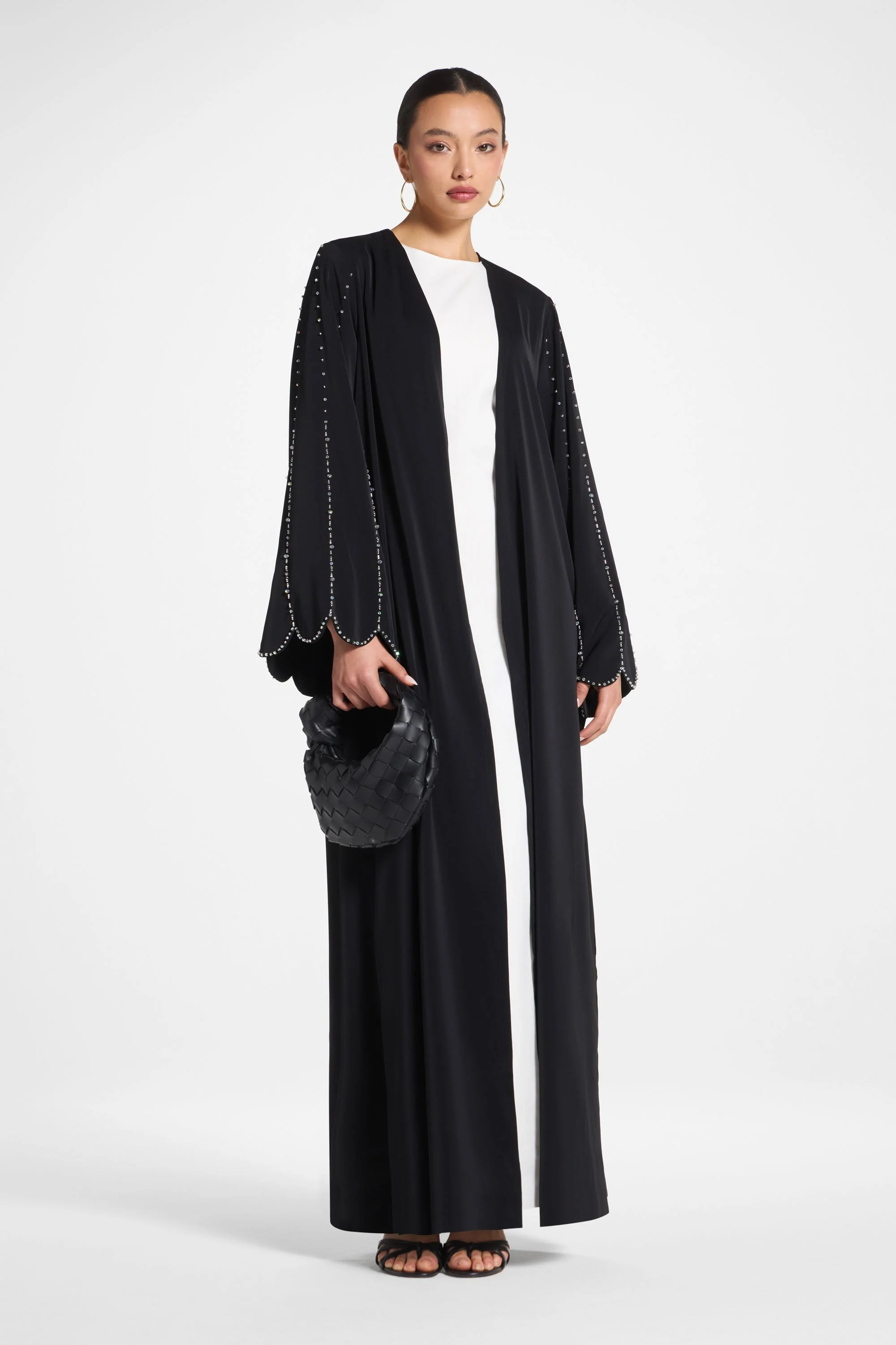 Nada Embellished Open Abaya - Black - Image 3