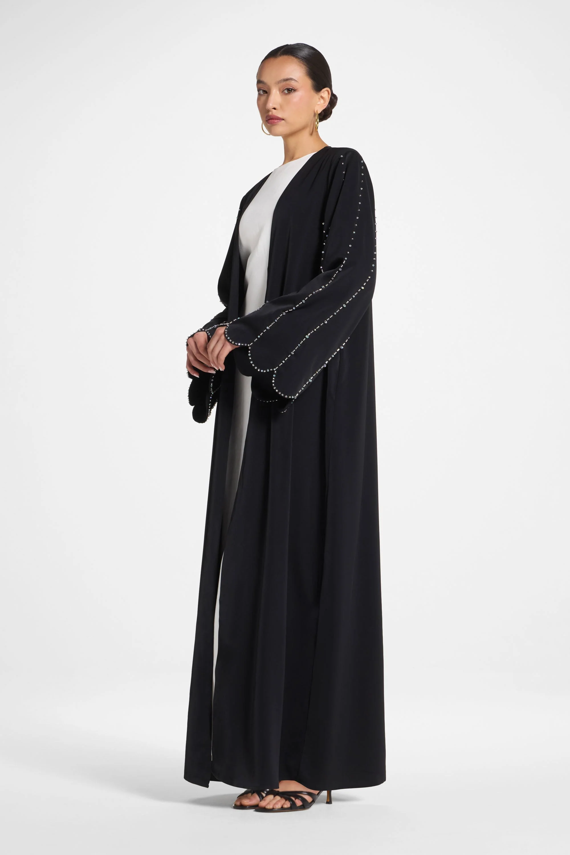 Nada Embellished Open Abaya - Black - Image 4