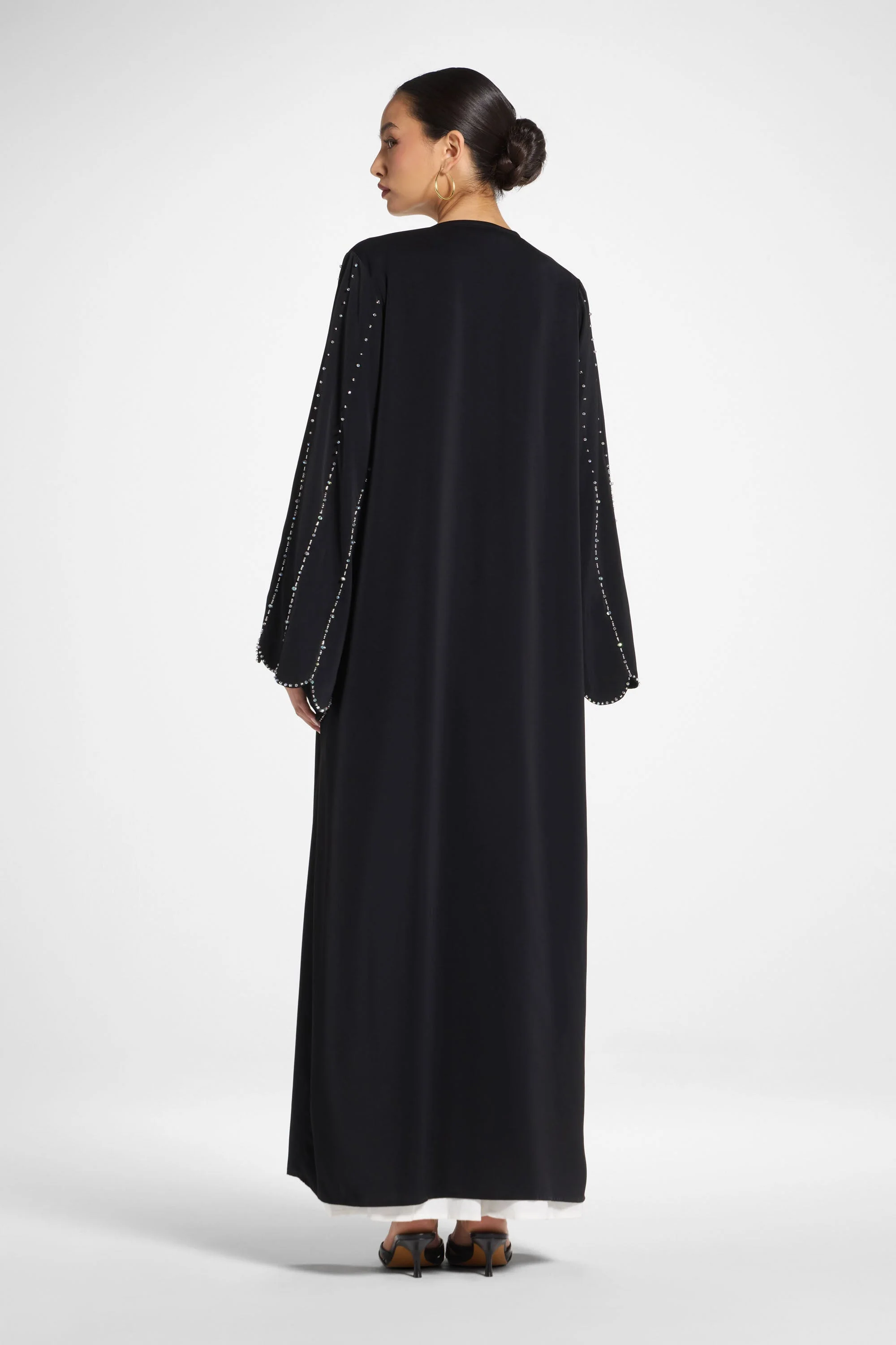 Nada Embellished Open Abaya - Black - Image 5