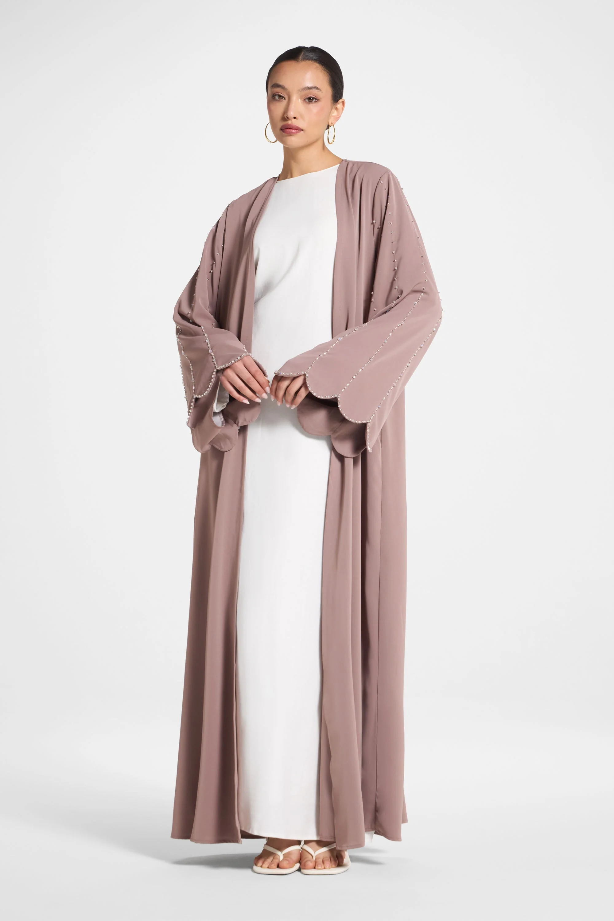 Nada Embellished Open Abaya - Taupe - Image 2