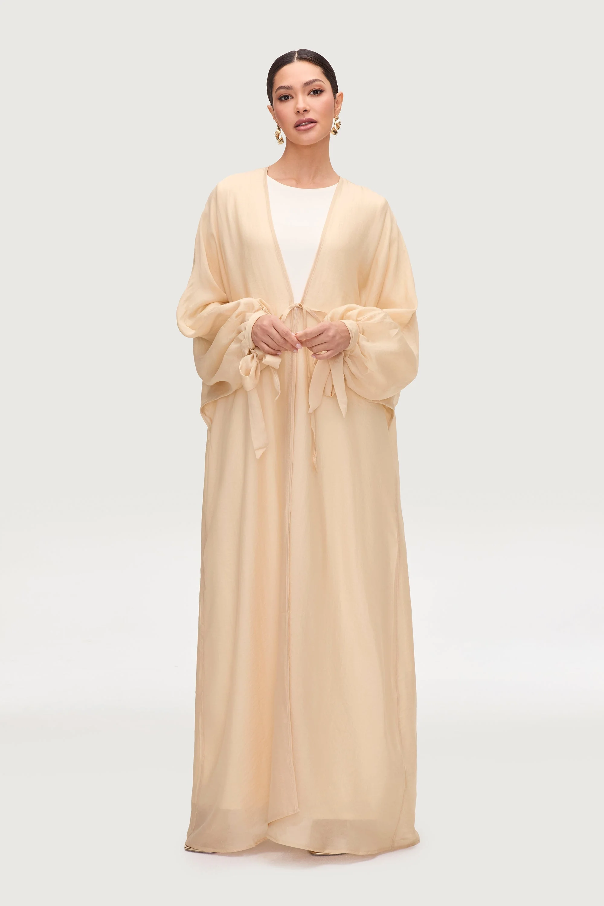 Naima Tie Front Open Abaya - Champagne - Image 4