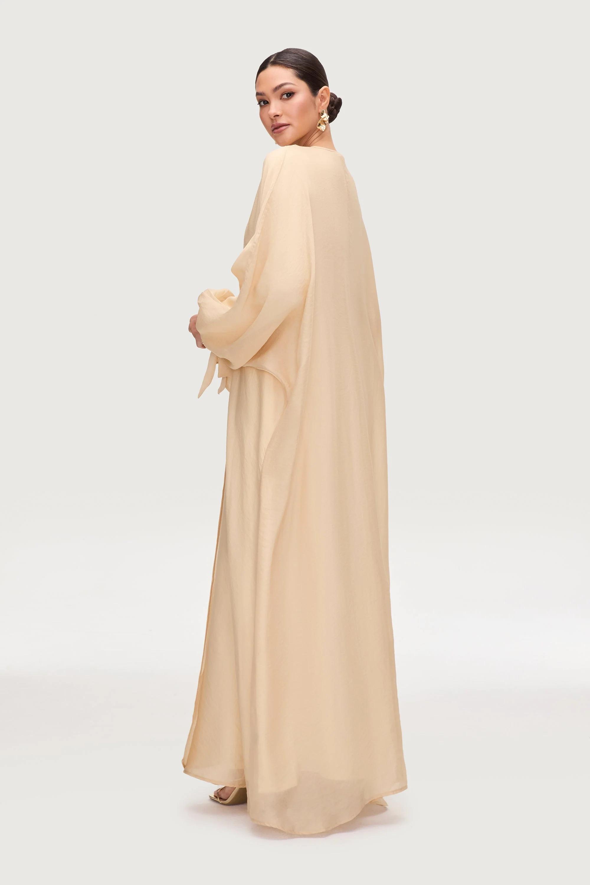 Naima Tie Front Open Abaya - Champagne - Image 5