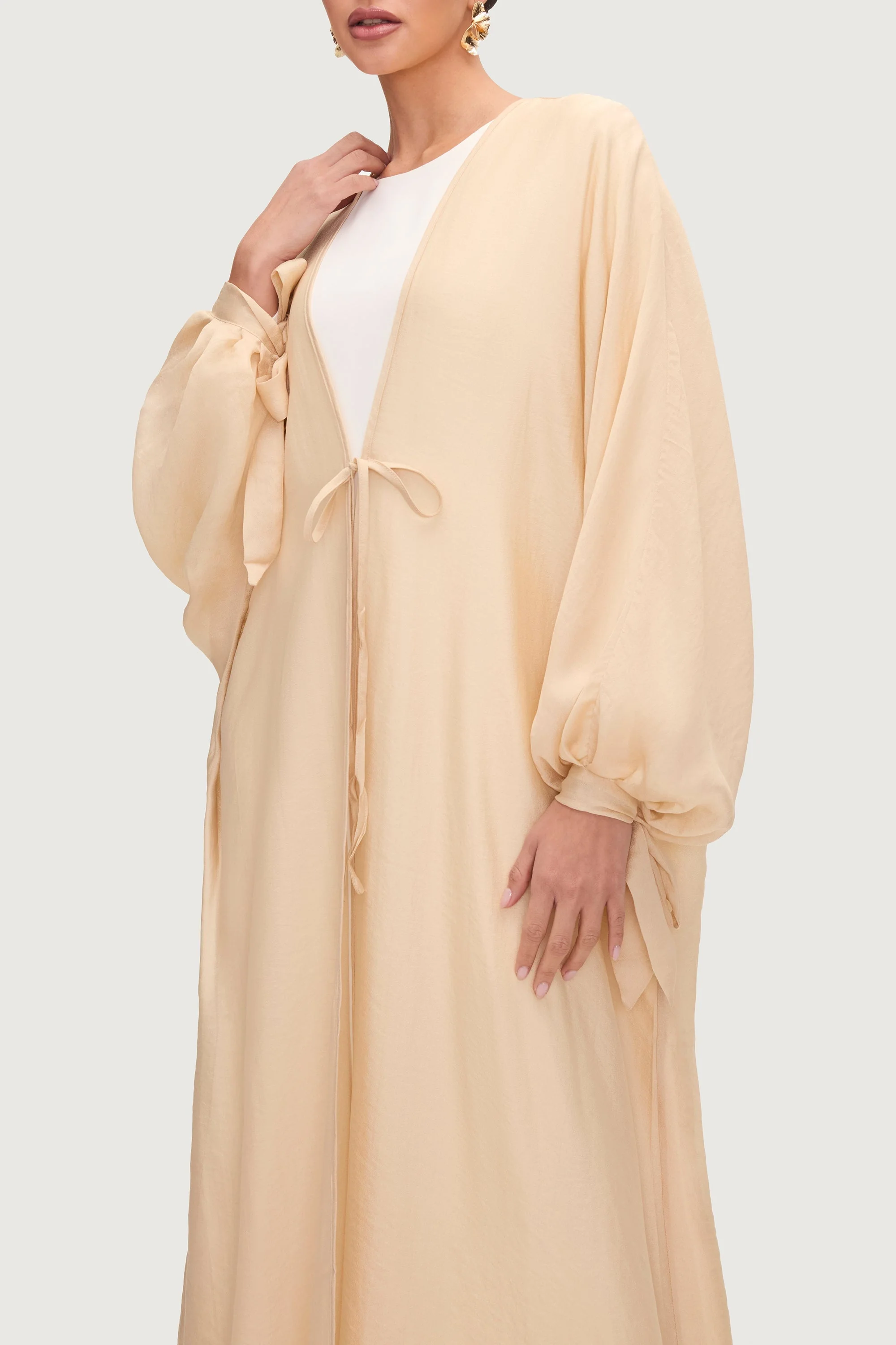 Naima Tie Front Open Abaya - Champagne - Image 6