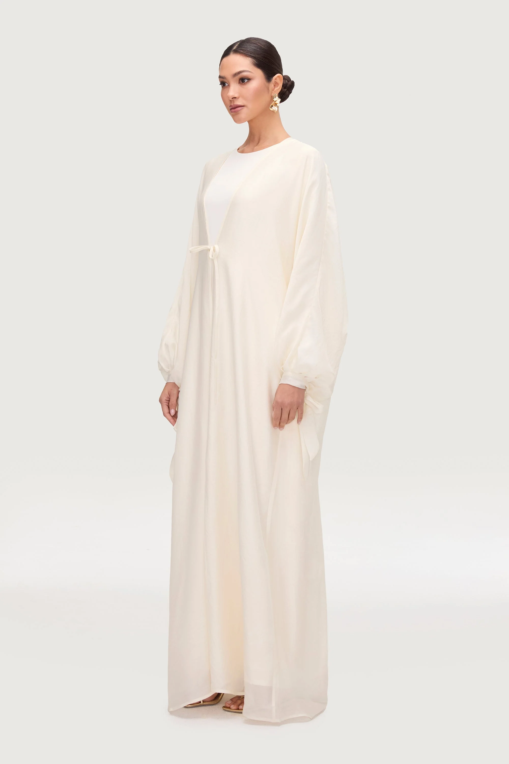 Naima Tie Front Open Abaya - Moonbeam - Image 4