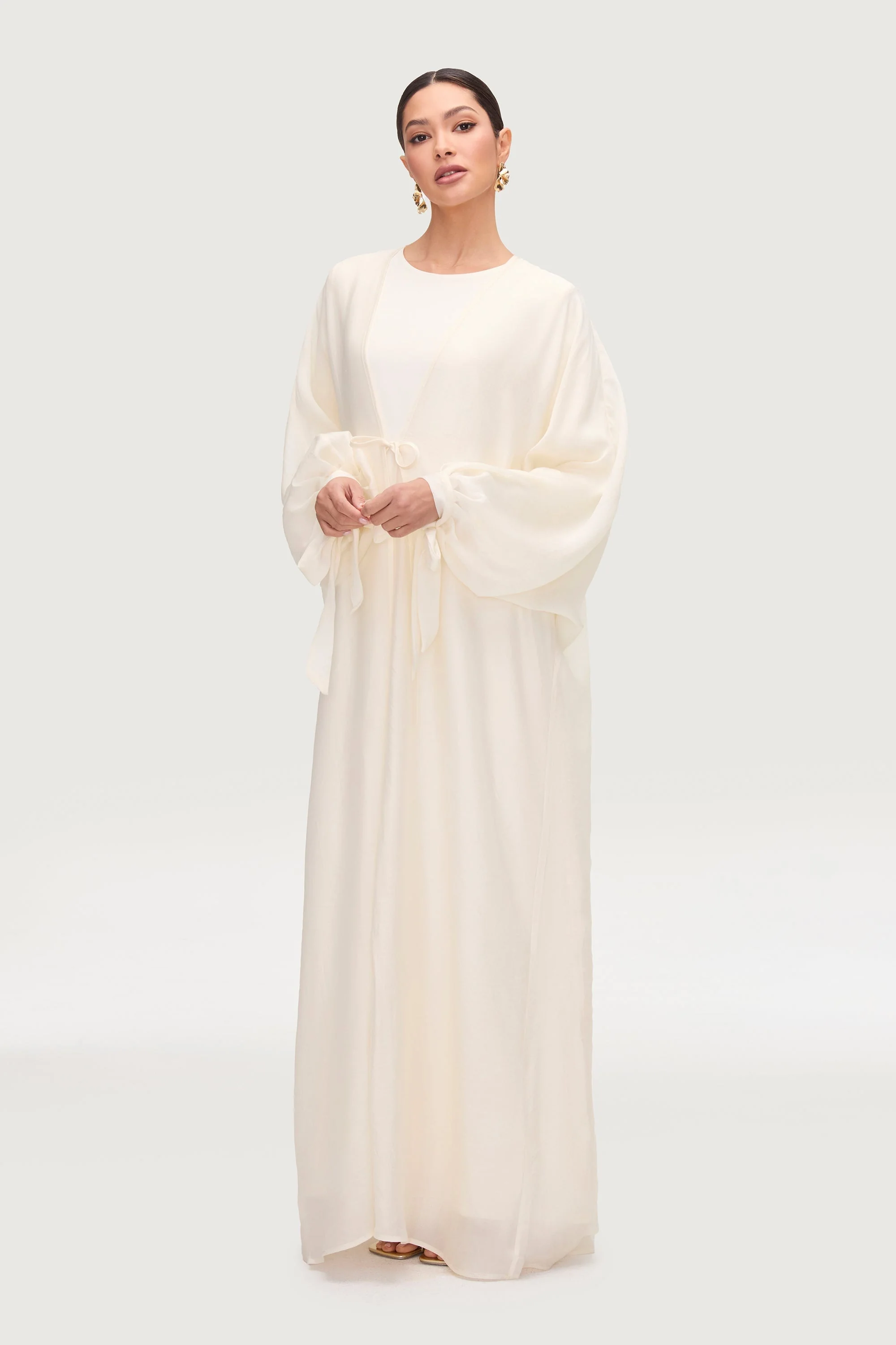 Naima Tie Front Open Abaya - Moonbeam - Image 5