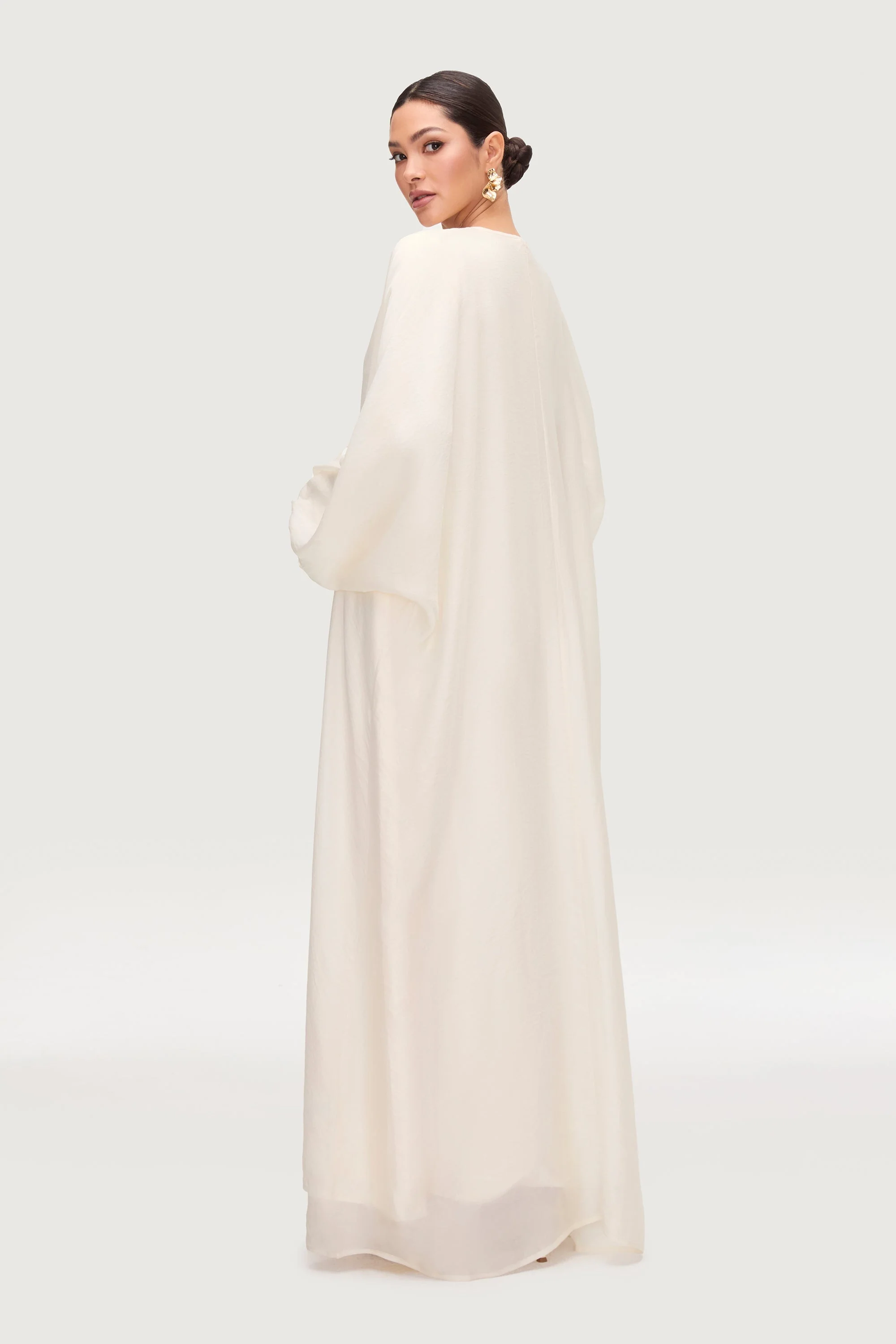 Naima Tie Front Open Abaya - Moonbeam - Image 6