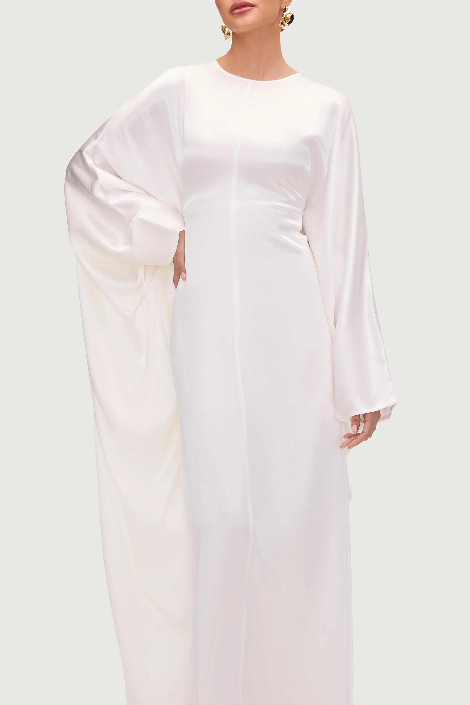 Nayla Silk Butterfly Inner Tie Abaya Dress - White - Image 4