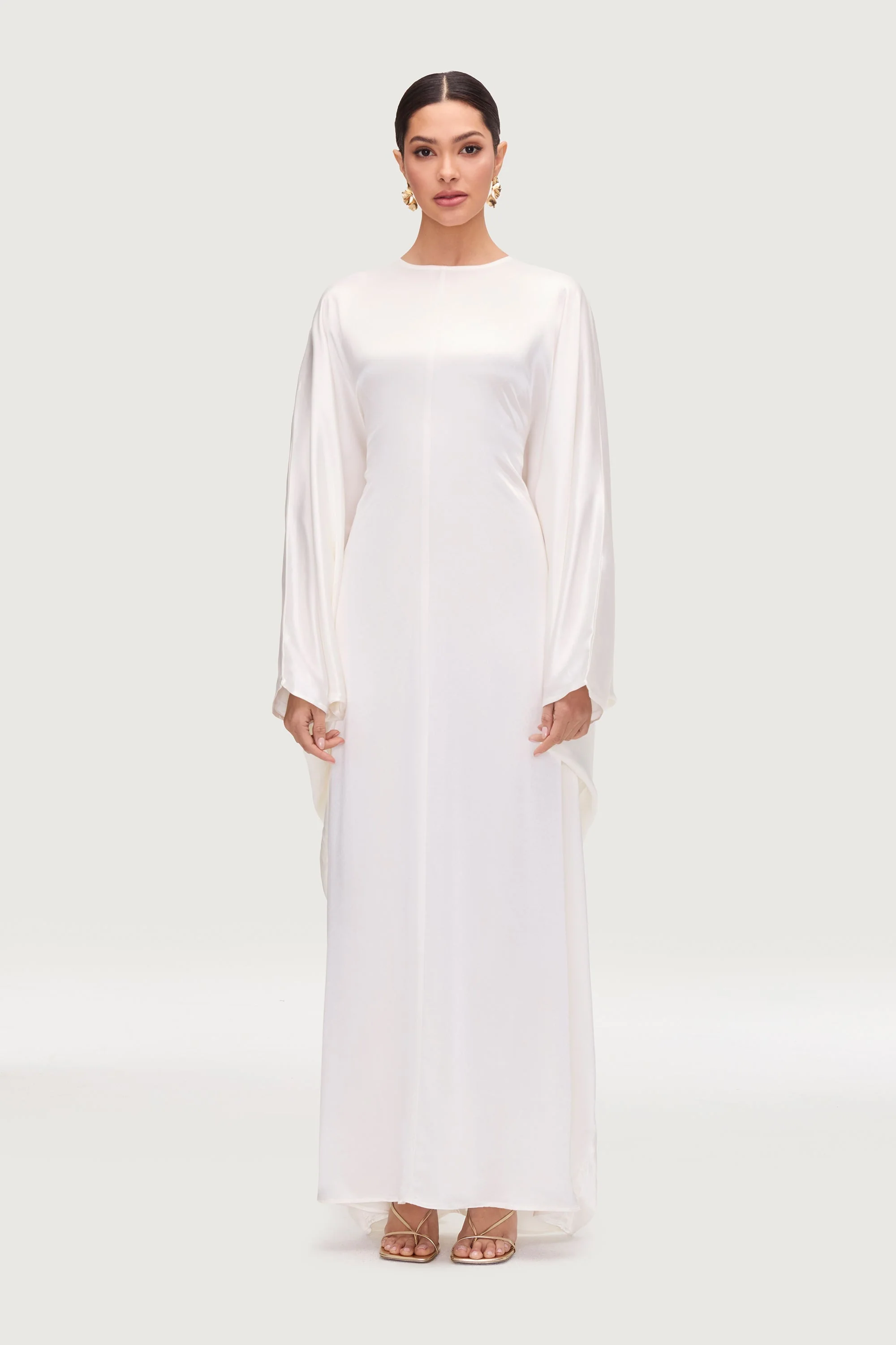 Nayla Silk Butterfly Inner Tie Abaya Dress - White - Image 5