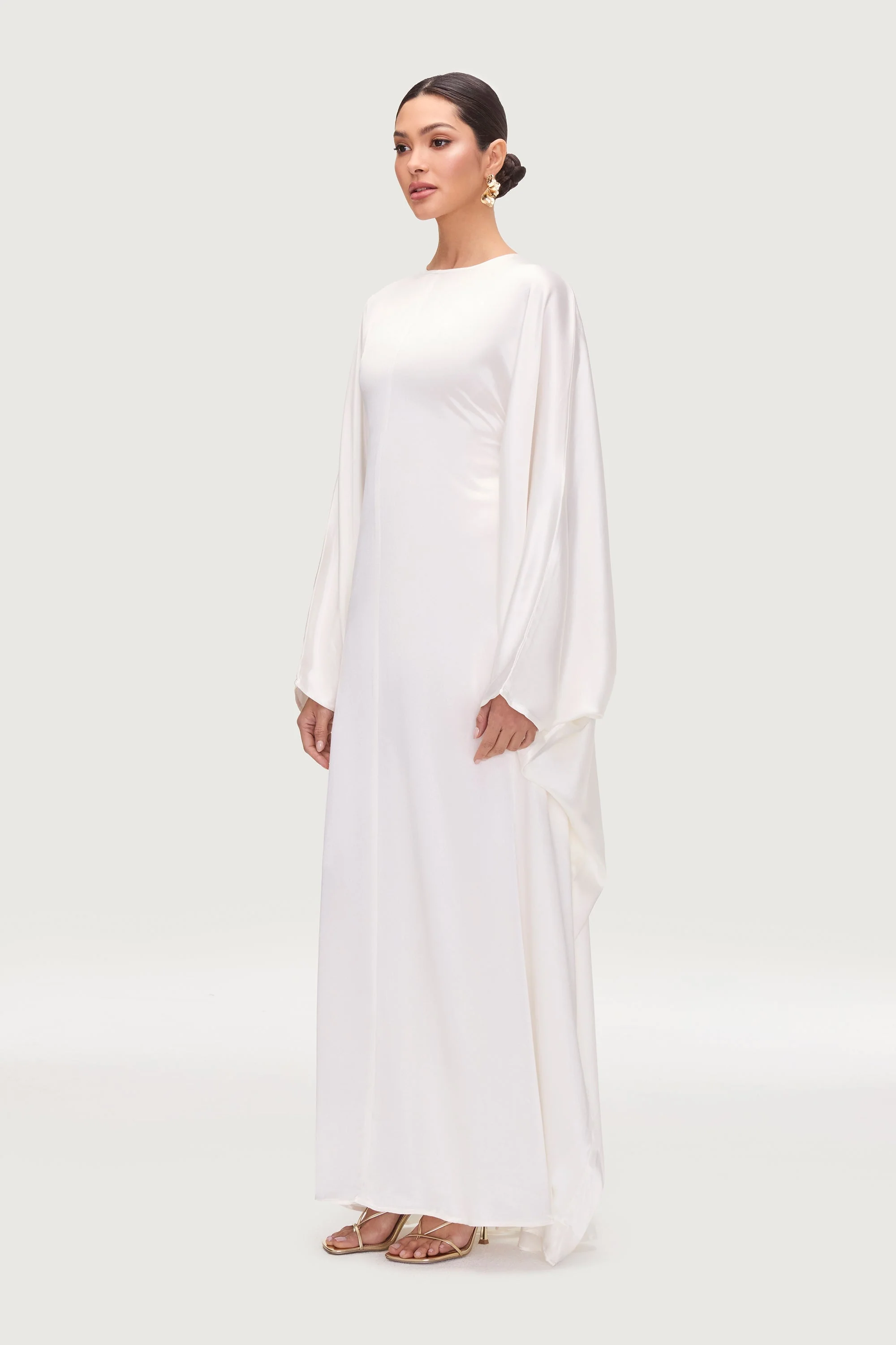 Nayla Silk Butterfly Inner Tie Abaya Dress - White - Image 6