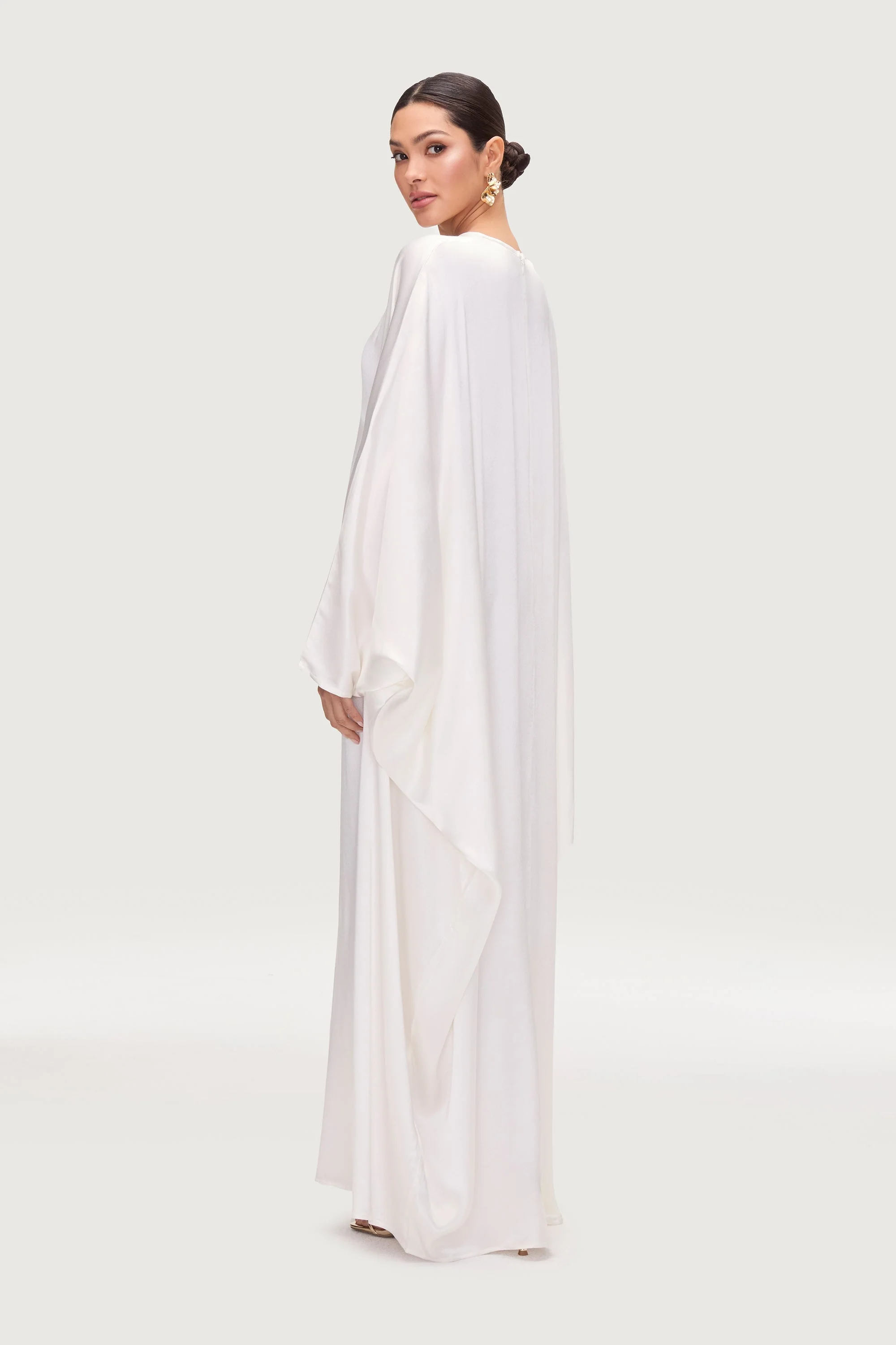 Nayla Silk Butterfly Inner Tie Abaya Dress - White - Image 7