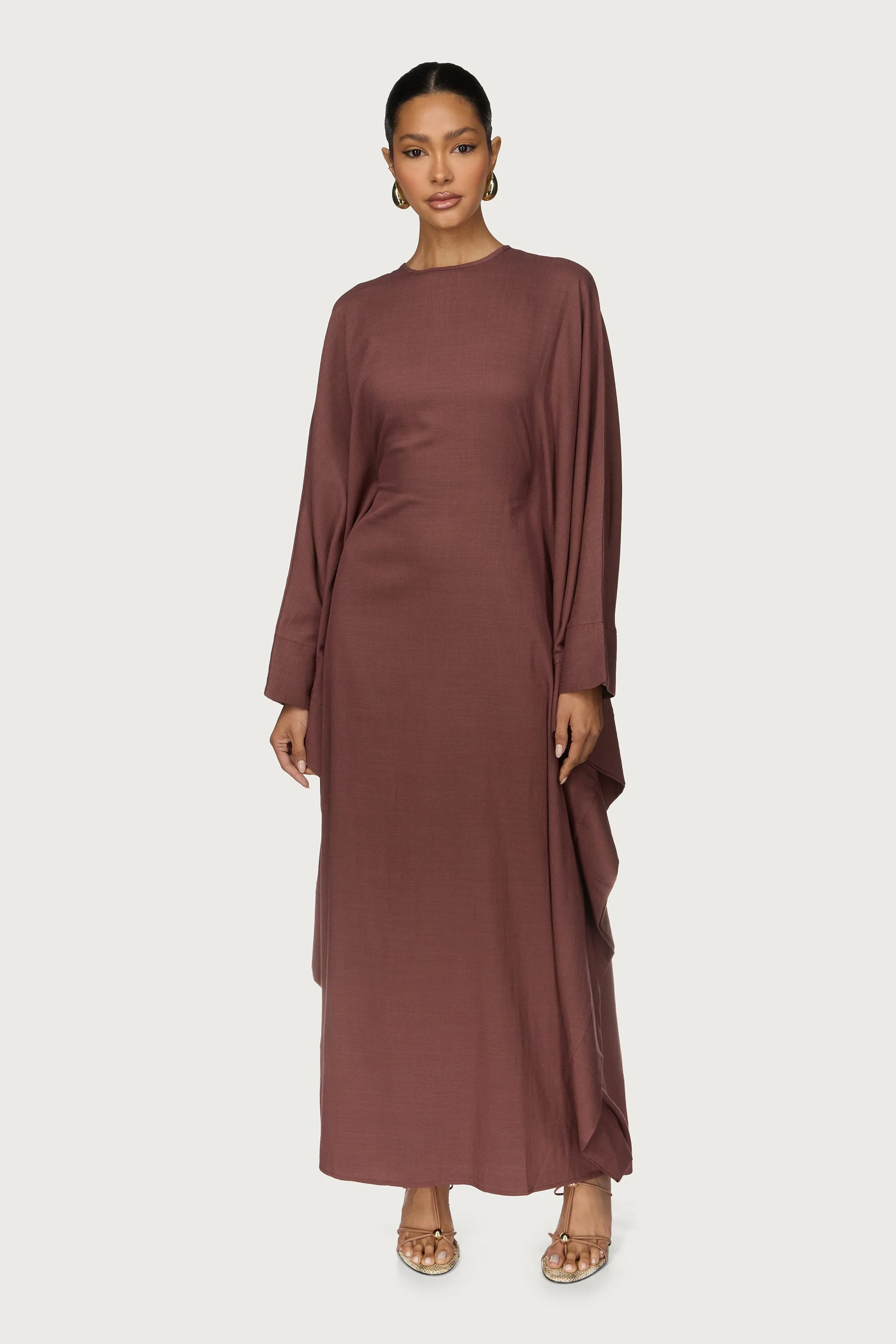Noor Butterfly Inner Tie Abaya Dress - Chocolate Truffle - Image 2