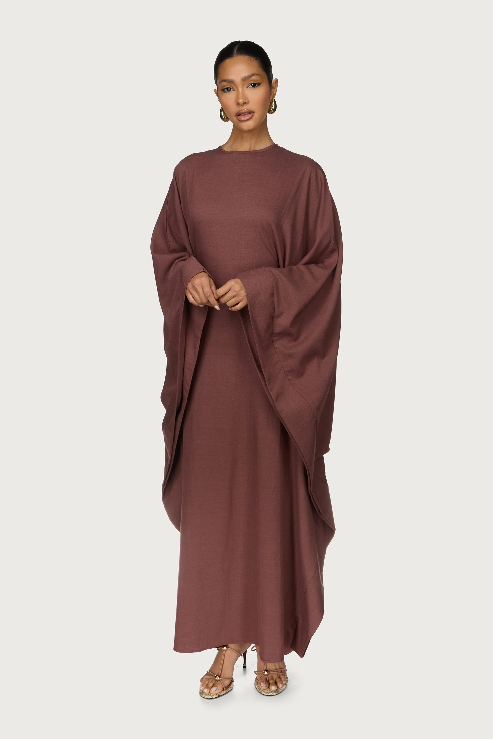 Noor Butterfly Inner Tie Abaya Dress - Chocolate Truffle - Image 3