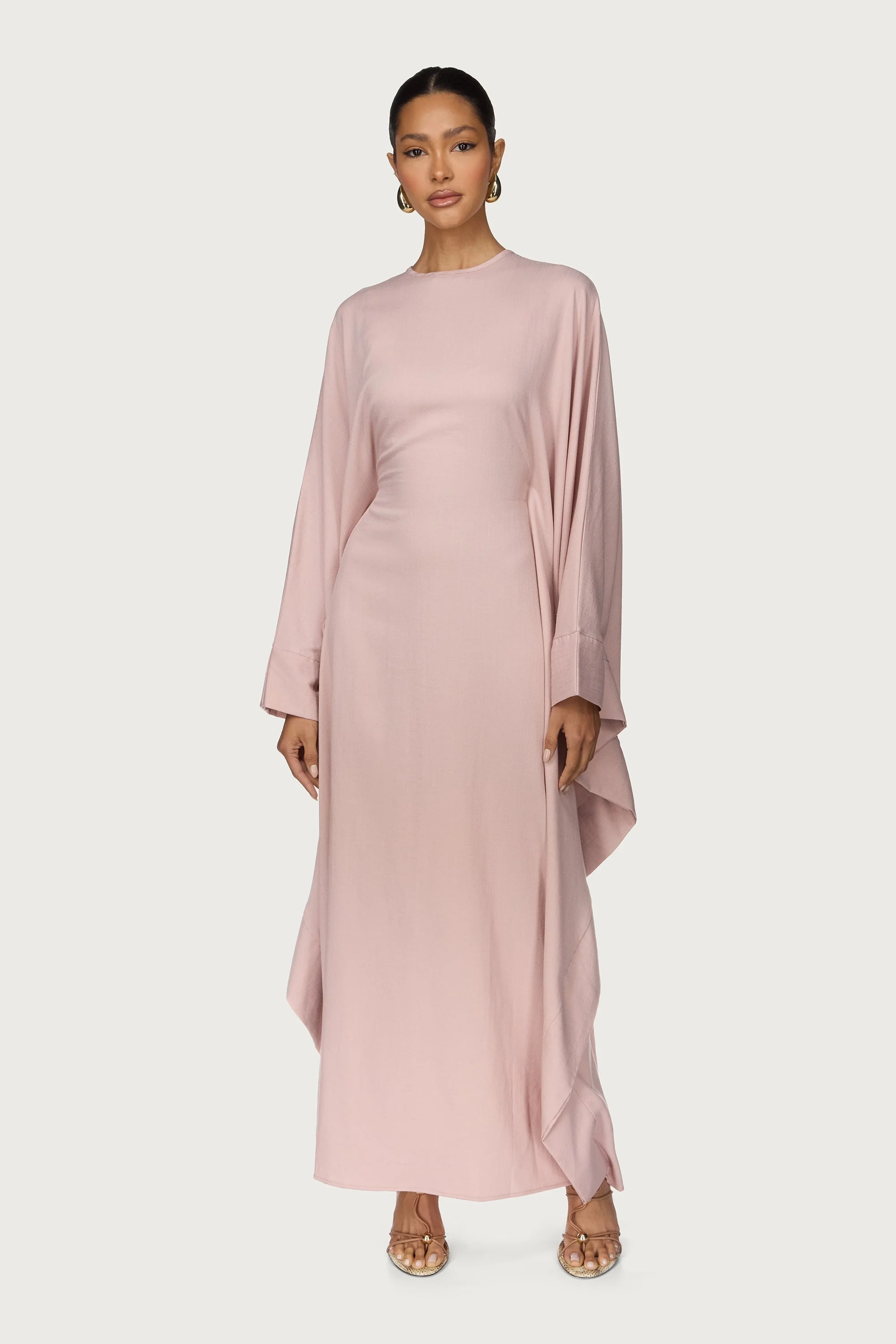 Noor Butterfly Inner Tie Abaya Dress - Pastel Pink - Image 2