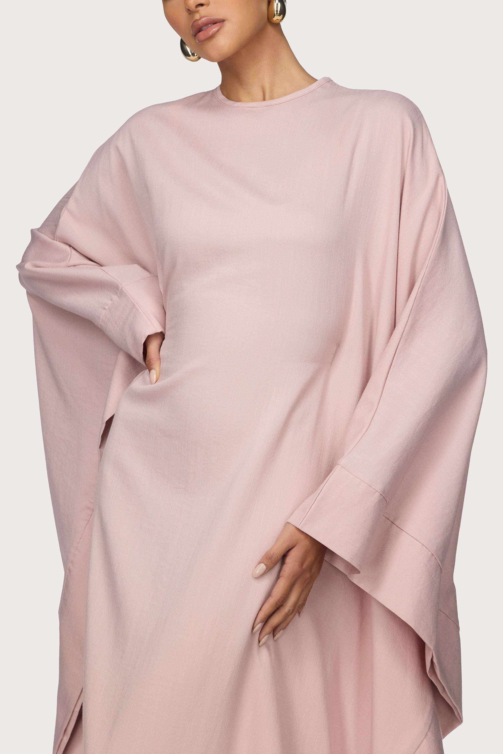 Noor Butterfly Inner Tie Abaya Dress - Pastel Pink - Image 3