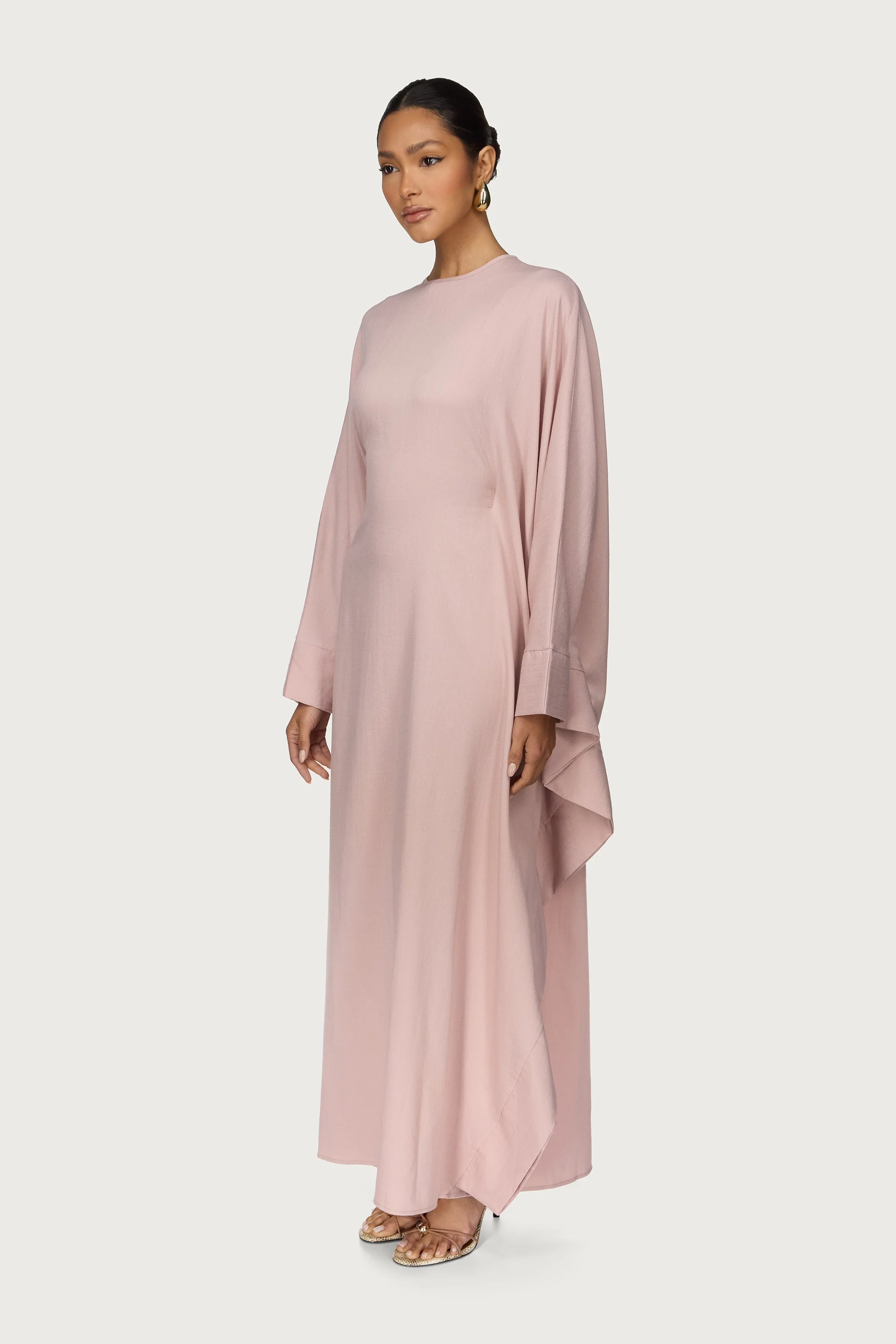 Noor Butterfly Inner Tie Abaya Dress - Pastel Pink - Image 4