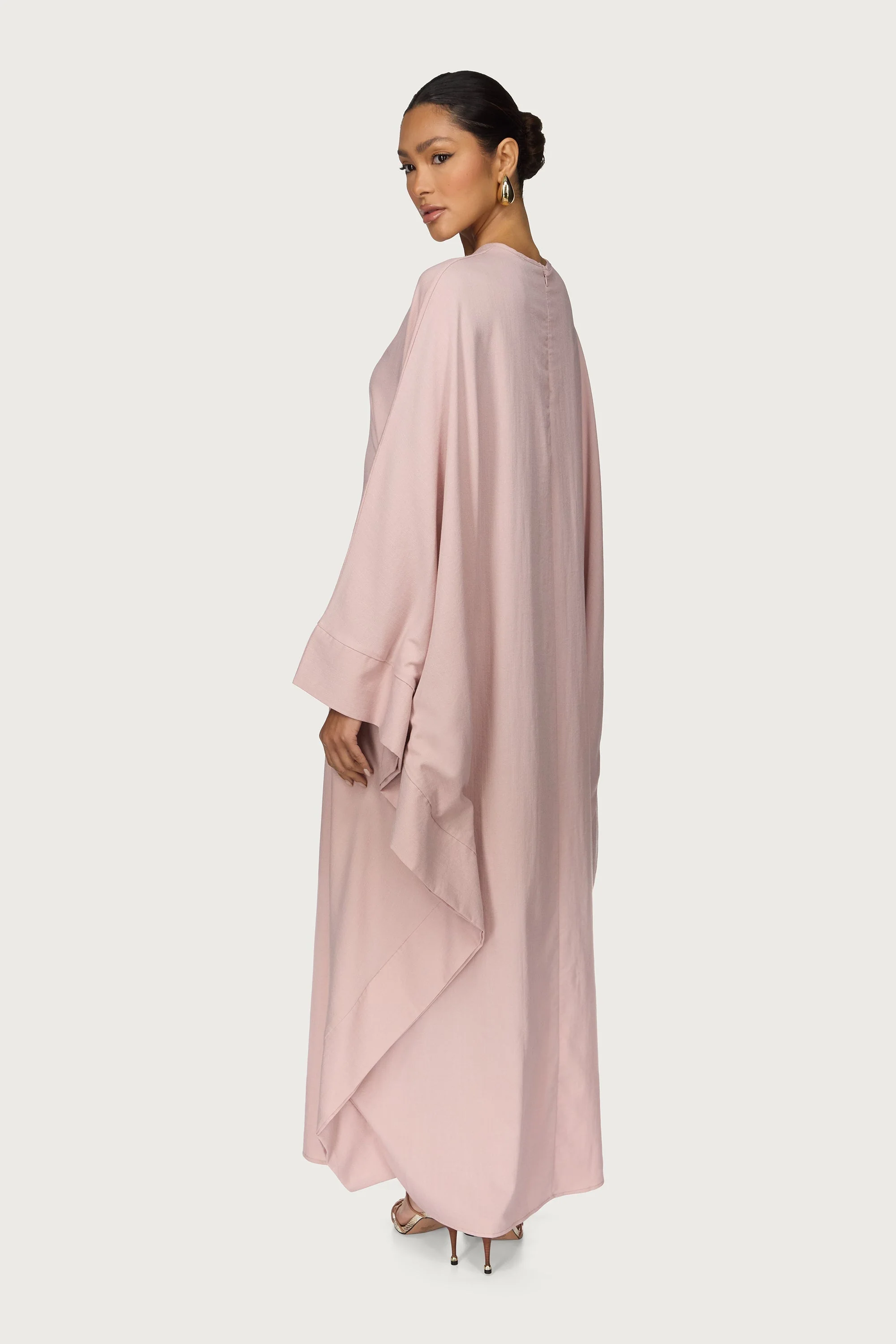 Noor Butterfly Inner Tie Abaya Dress - Pastel Pink - Image 5
