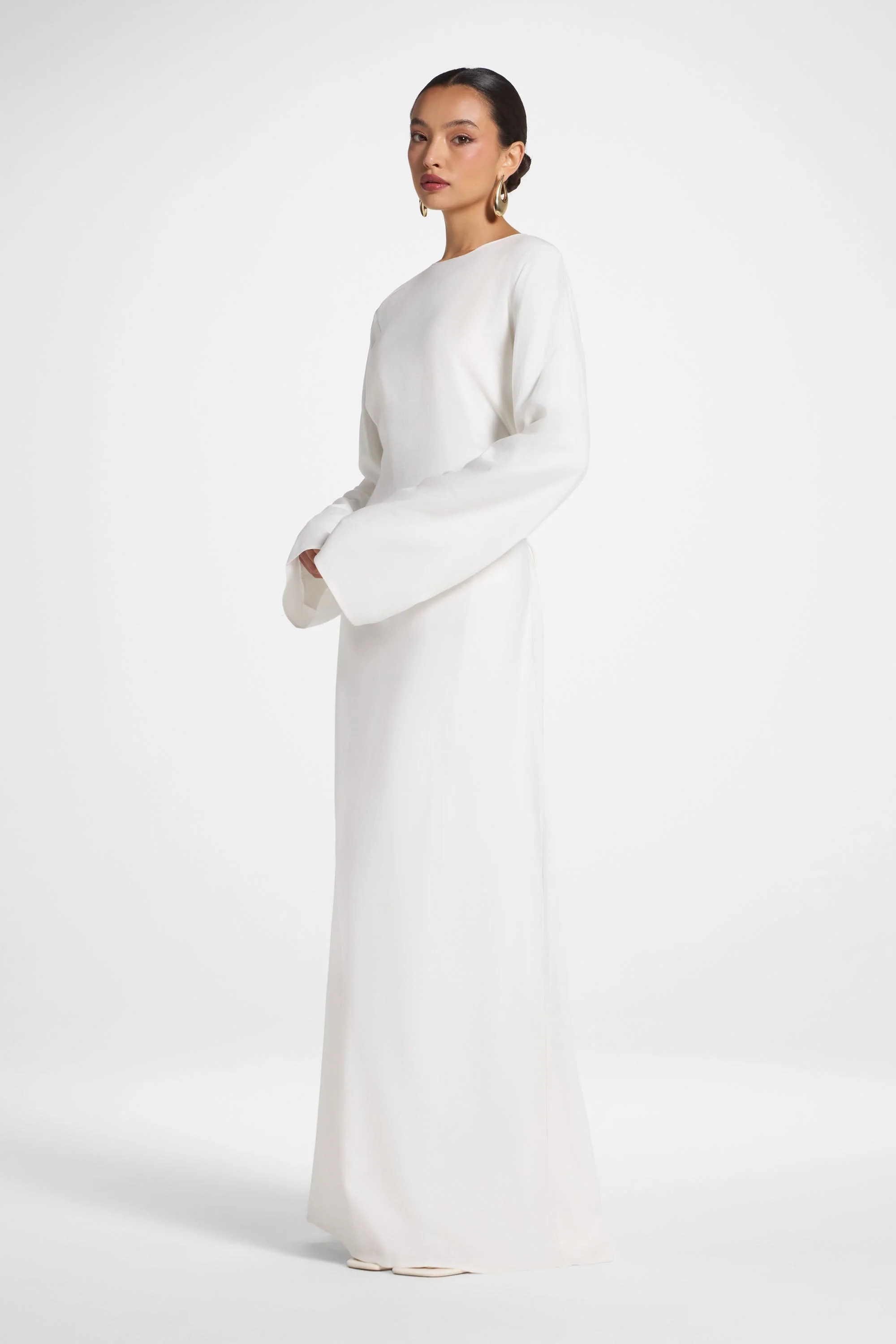Nyla Linen Tie Maxi Dress - White - Image 6