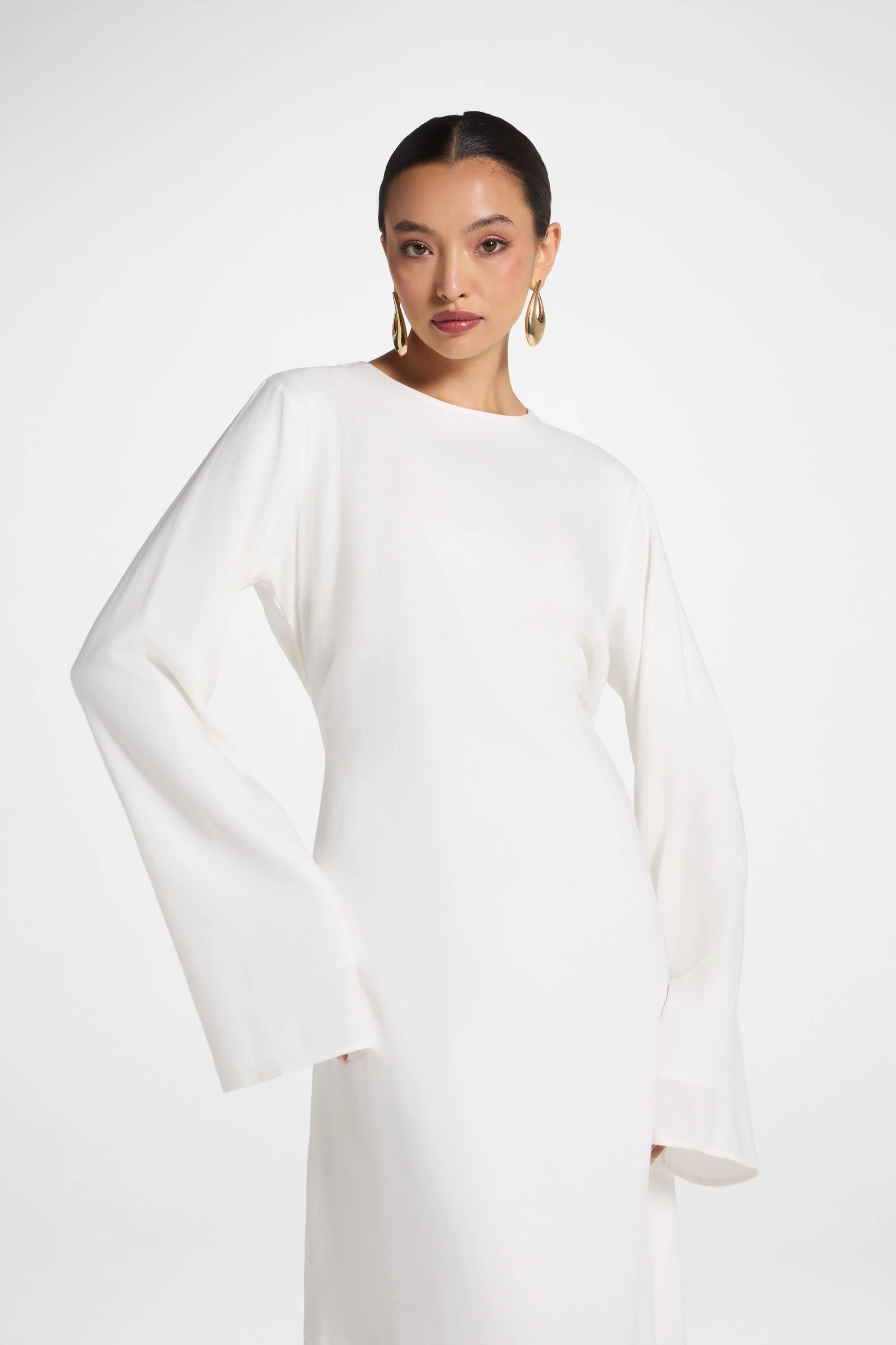 Nyla Linen Tie Maxi Dress - White - Image 7