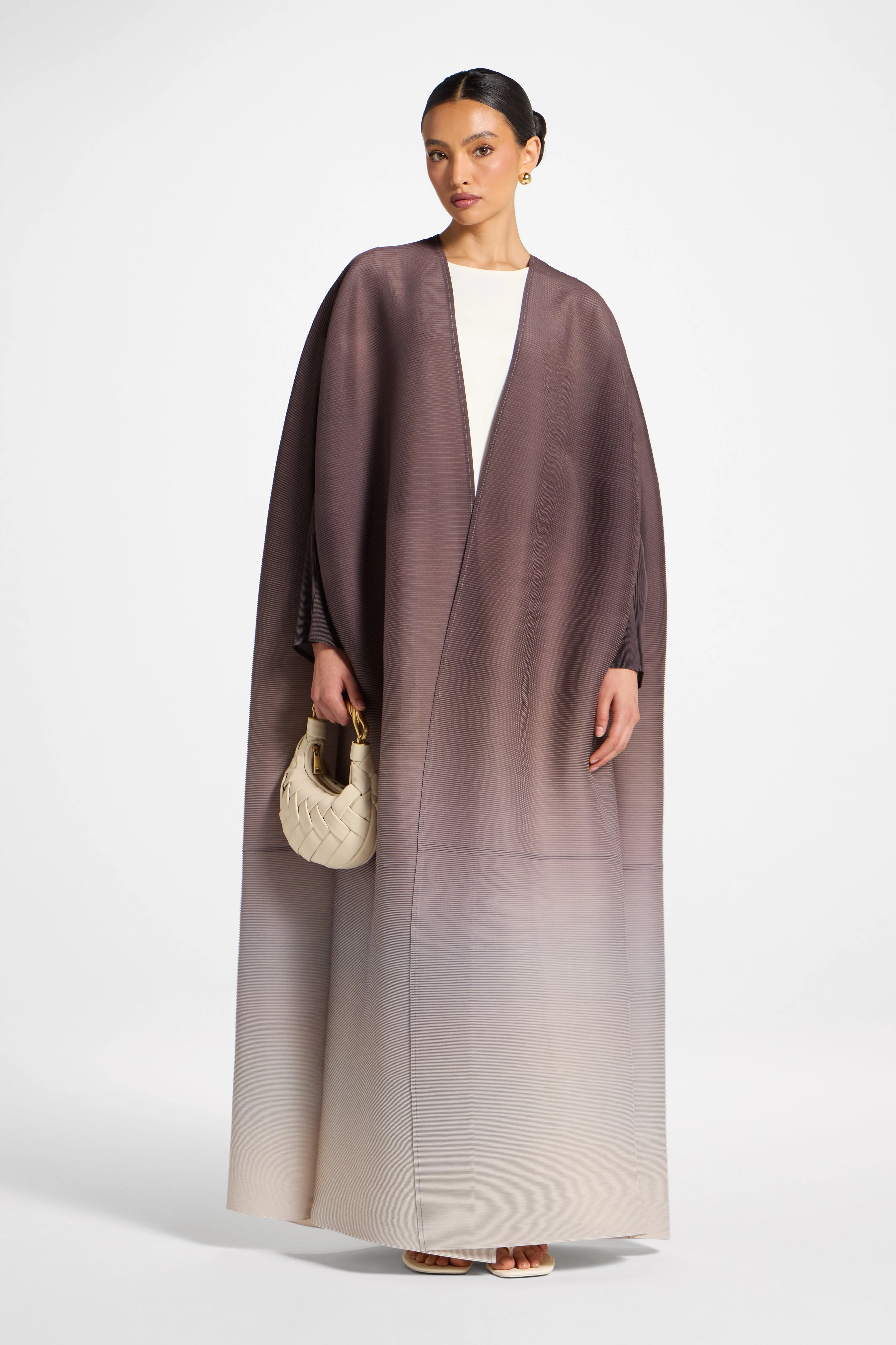 Ombre Pleated Open Abaya - Java Pink