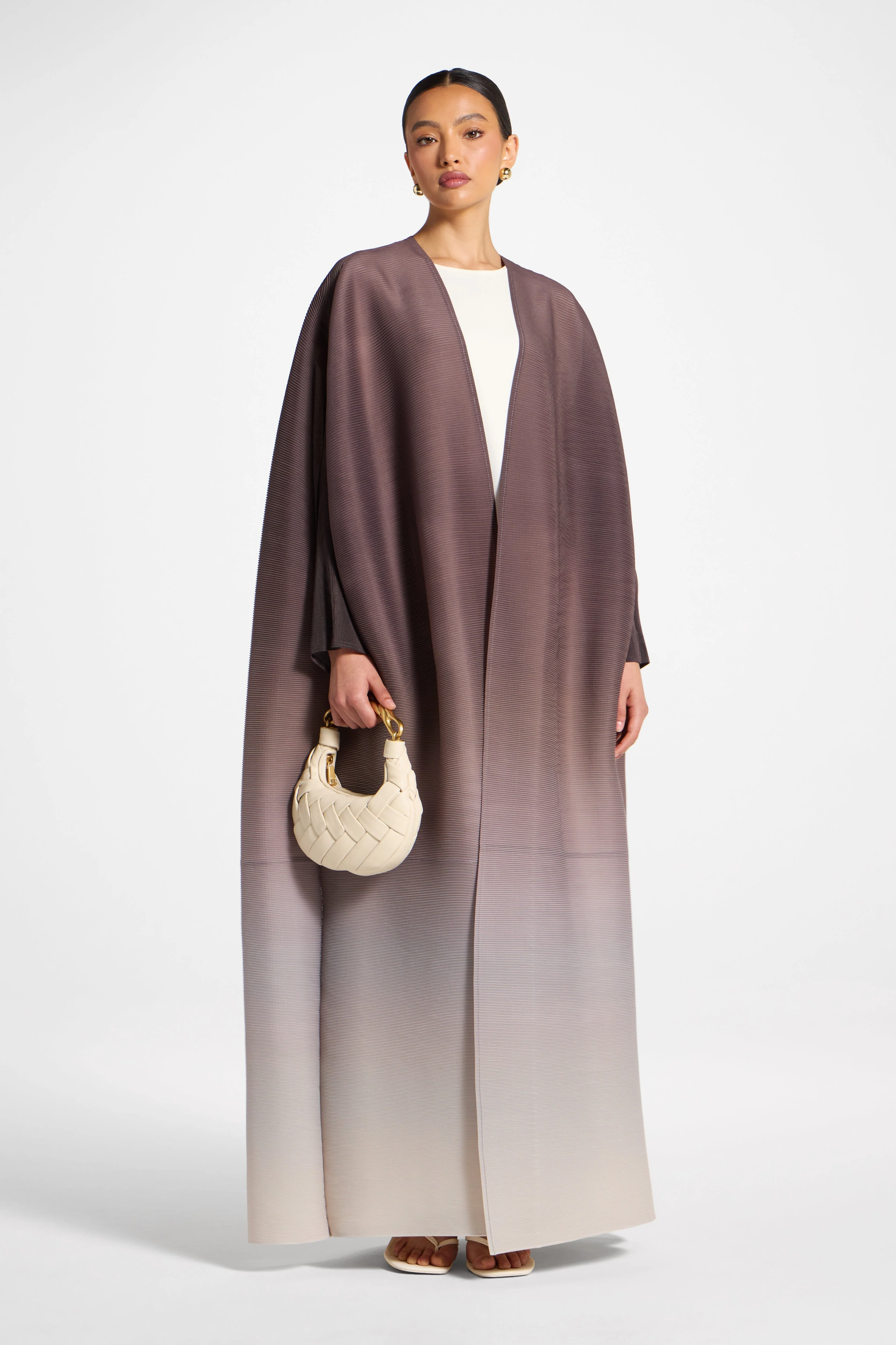 Ombre Pleated Open Abaya - Java Pink - Image 2
