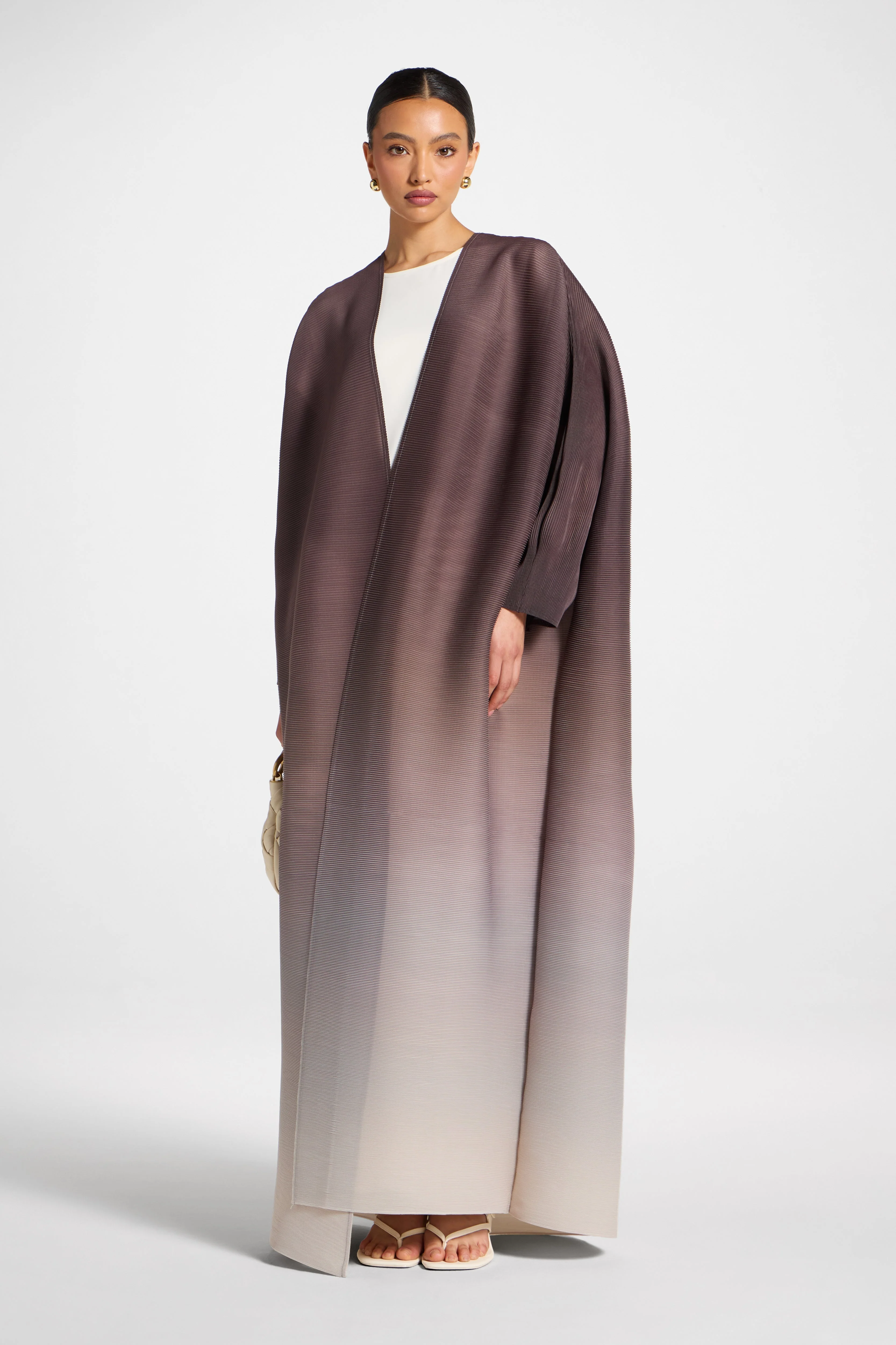 Ombre Pleated Open Abaya - Java Pink - Image 3